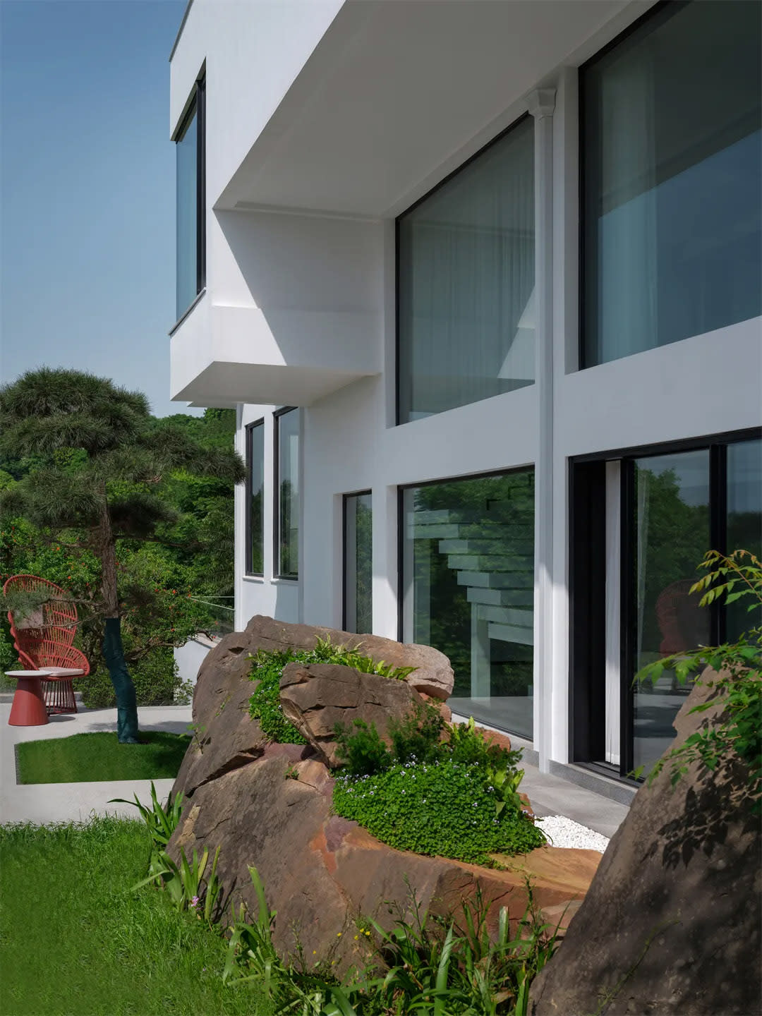 Modern sustainable home interior with natural wood materials