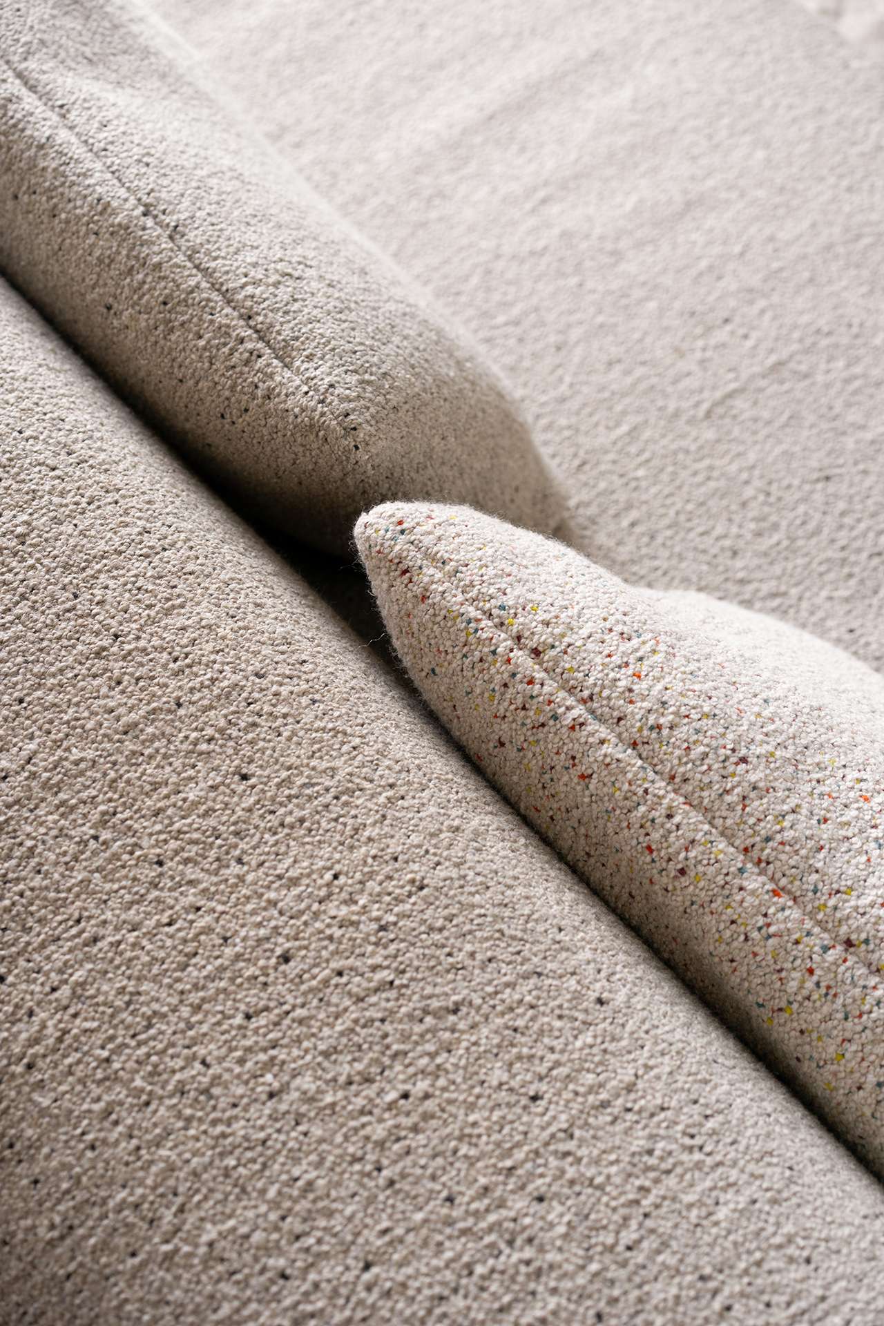 Organic curved beige sofa modern living room boucle fabric elegant interior