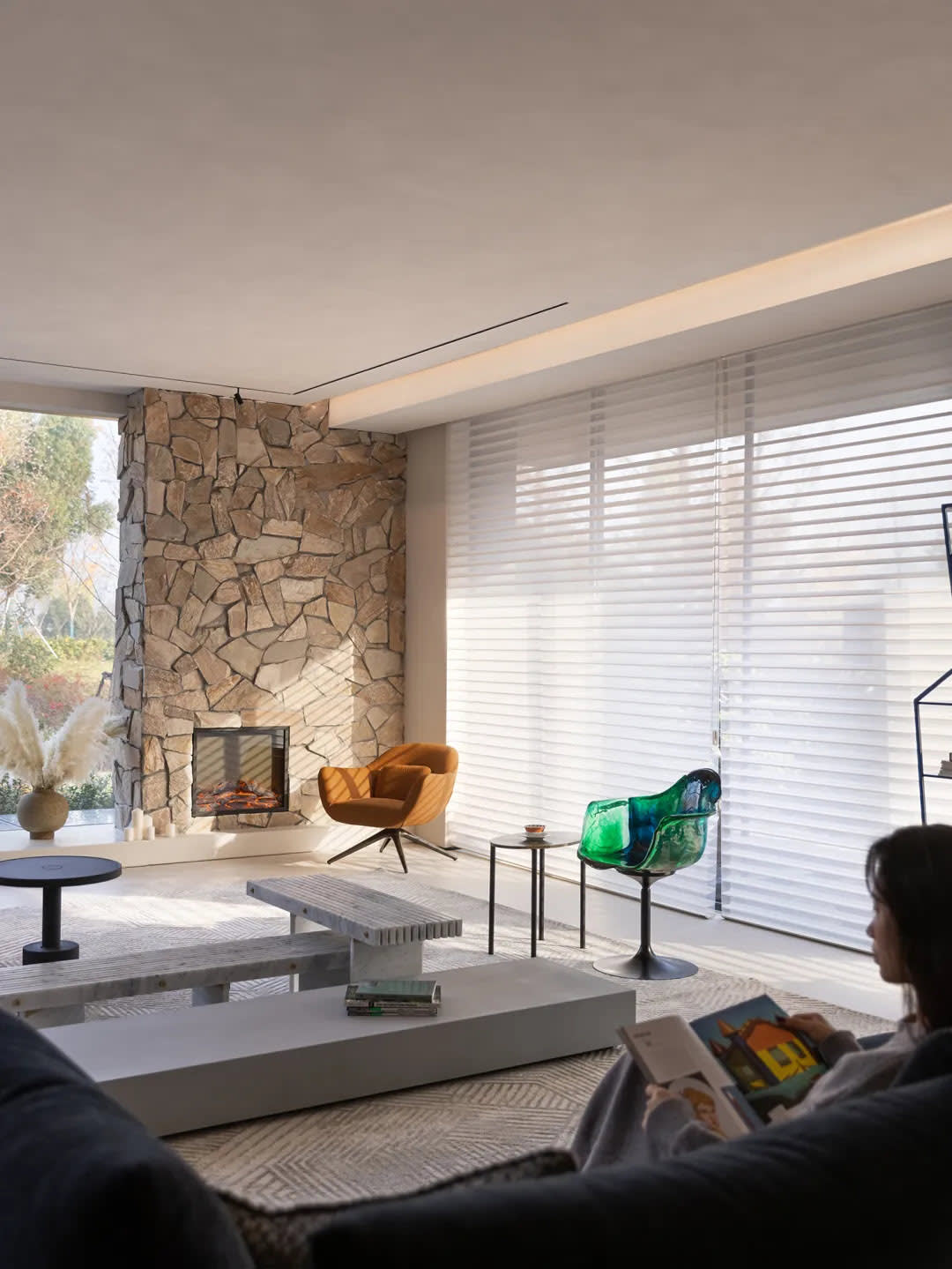 Bright living room modern renovation natural light windows