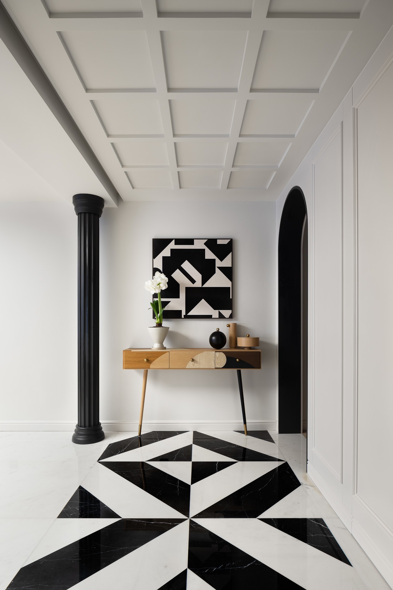 Geometric patterns interior design art deco wallpaper rug living room elegant