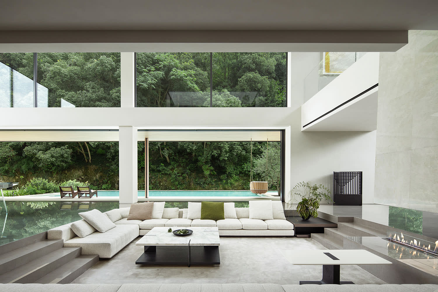 Bright living room large windows natural light modern interior