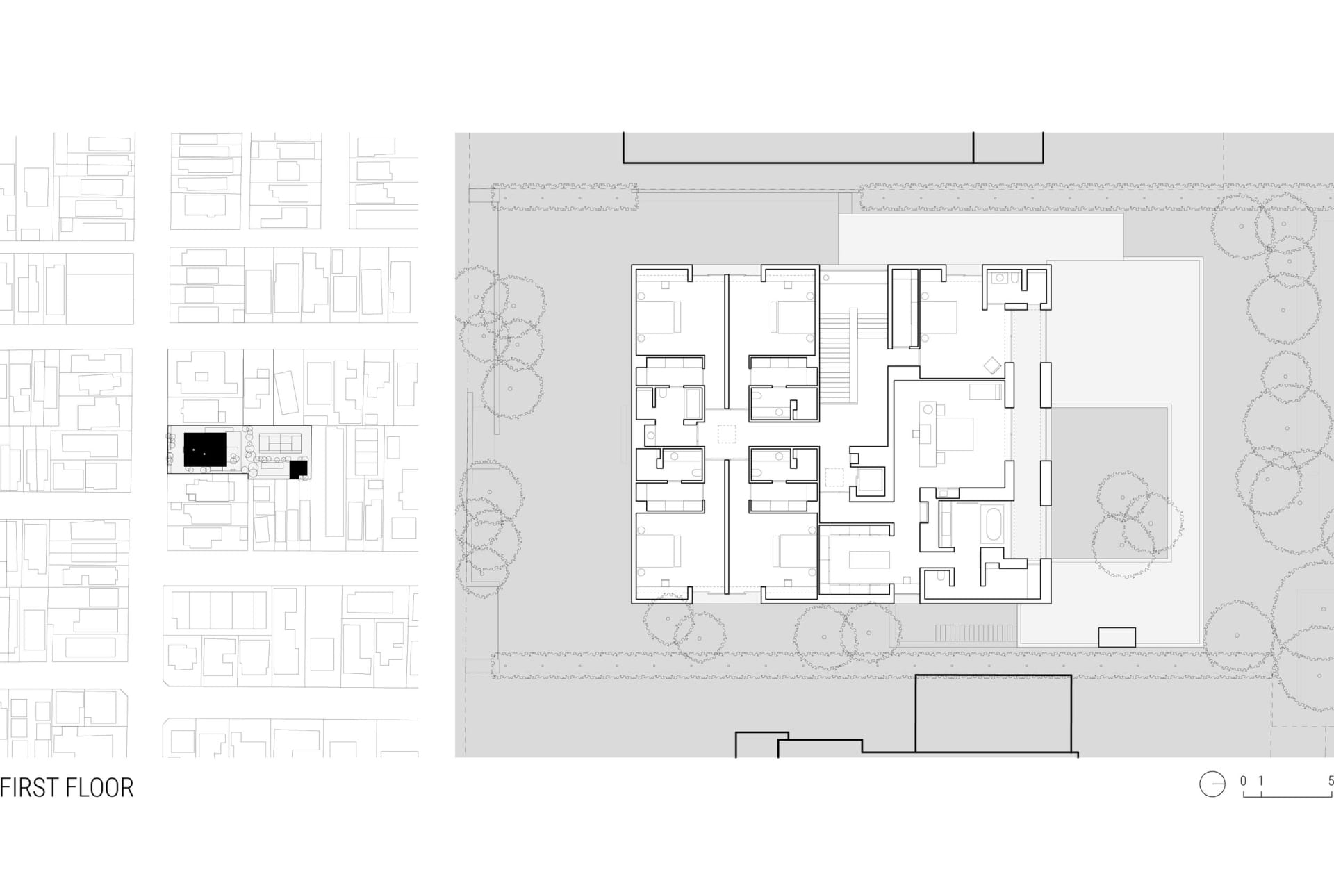 First floor architectural plan in black and white