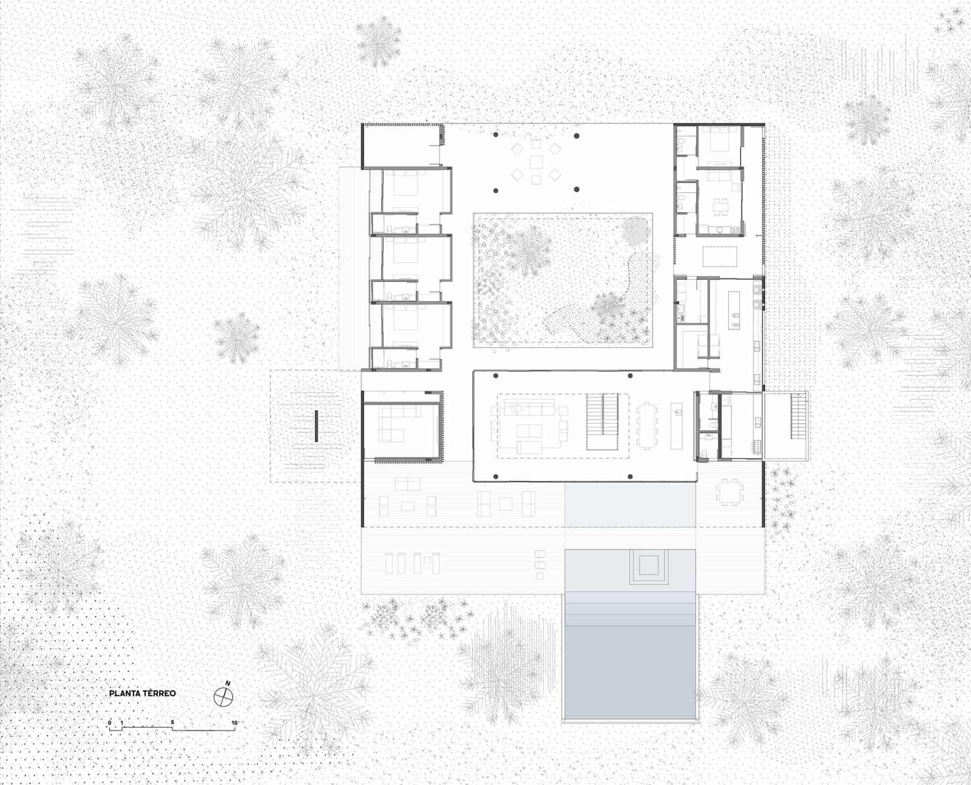 A modern residential floor plan with white integer grid lines on a white background.