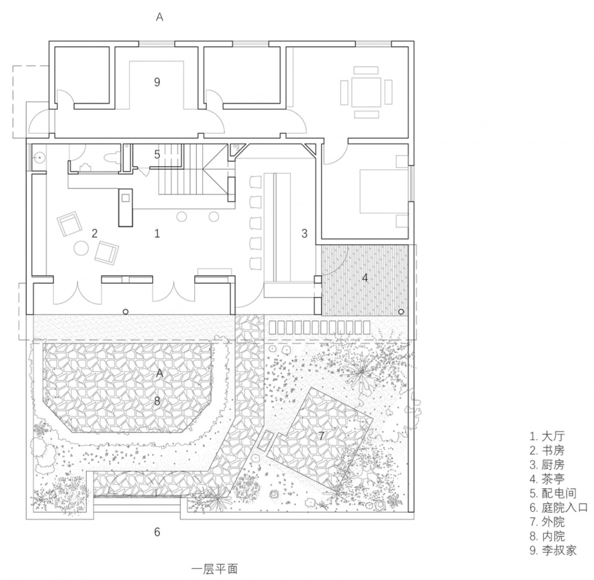 A detailed 2D architectural floor plan of a modern residential living space.