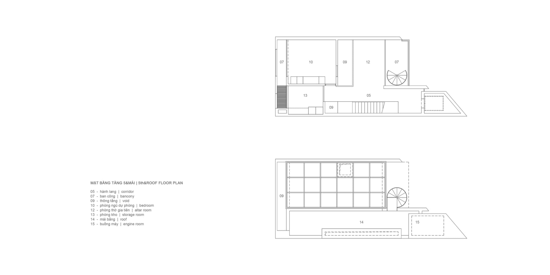 一張詳細的 2D 建築圖，描繪住宅建築的平面配置與屋頂佈局，採用混凝土材質