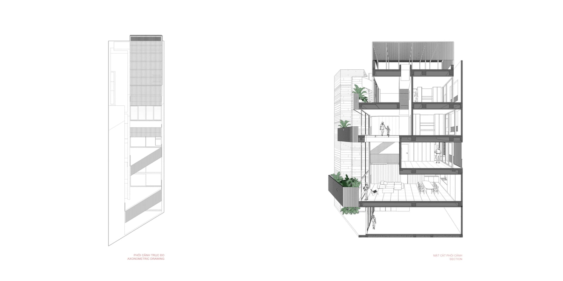 A modern apartment's structural plan featuring concrete, glass, and wood elements.