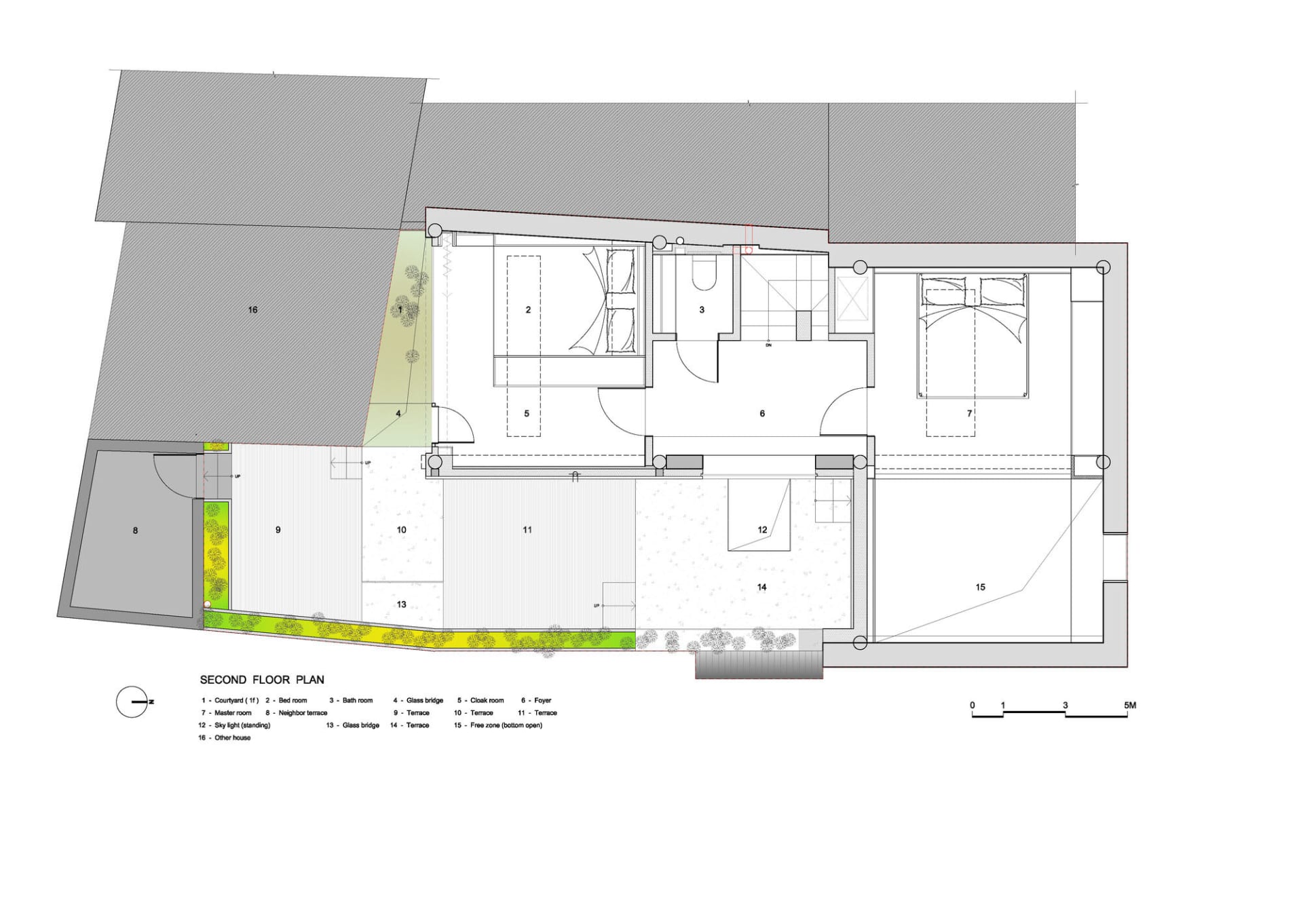Modern architectural floor plan with concrete materials in a residential setting.