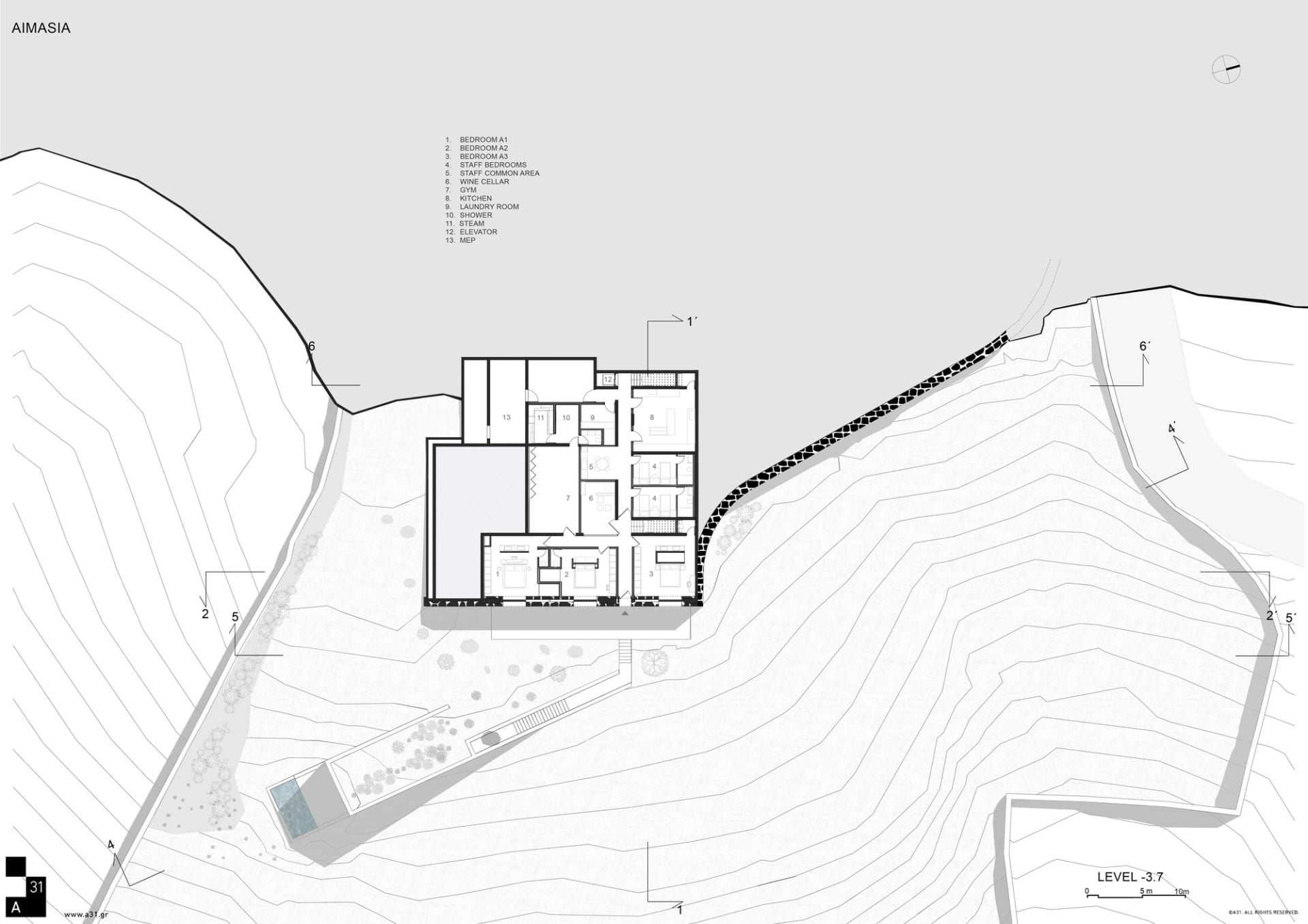 現代住宅建築的混凝土材質平面圖。