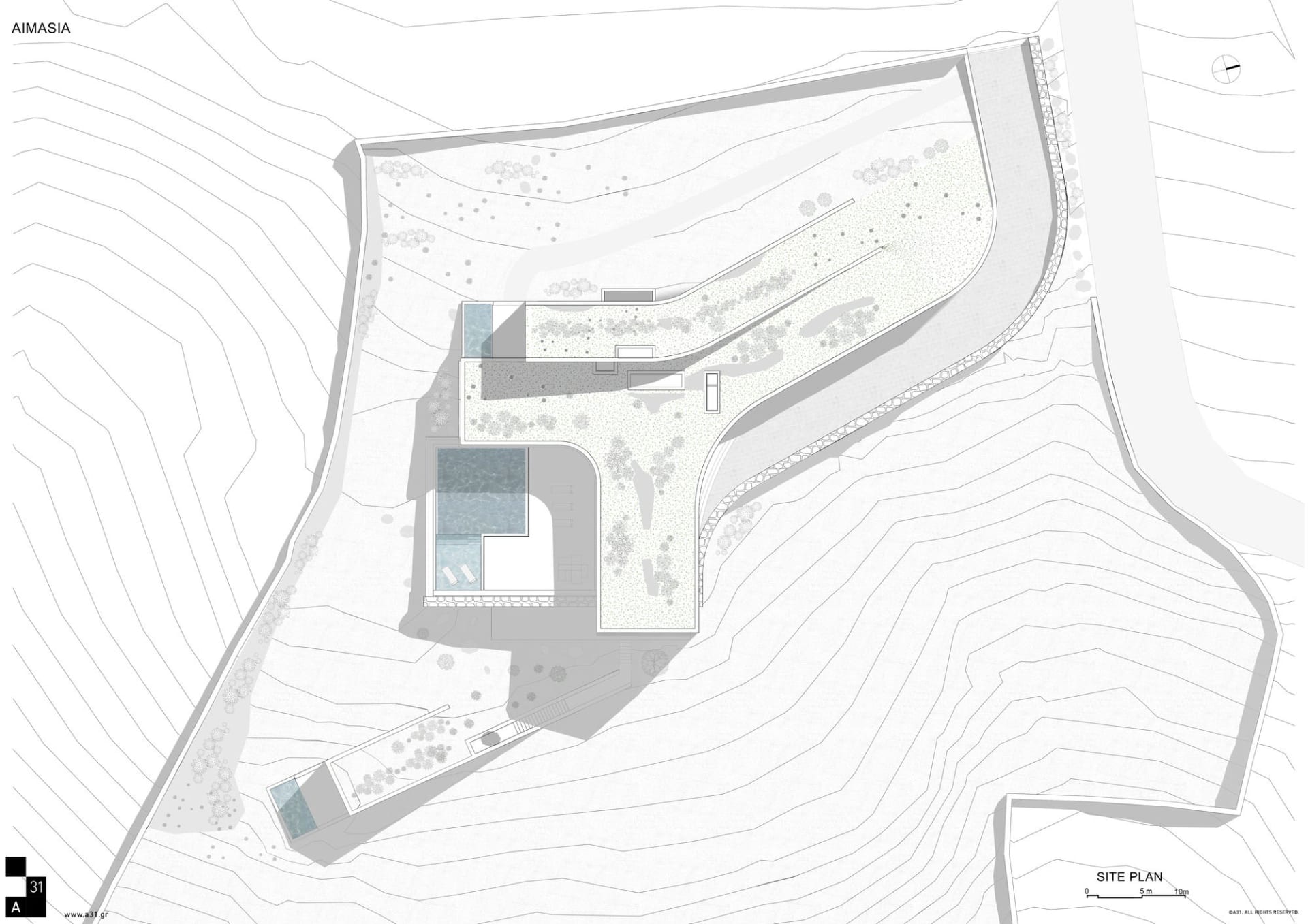This is a detailed architectural floor plan for a residential building, showing the layout of rooms and spaces within the str