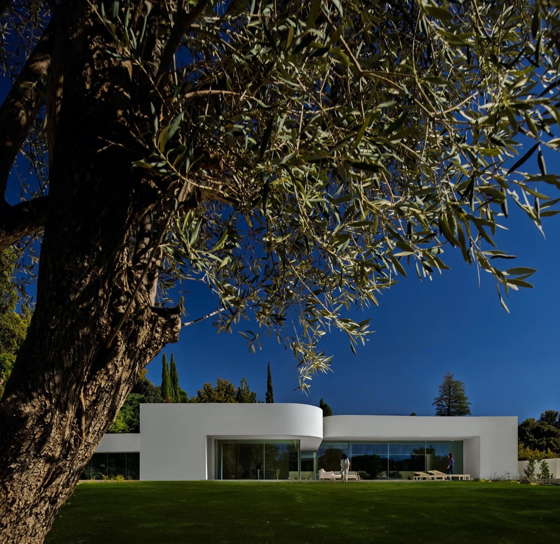 A modern residential exterior with a white exterior design.
