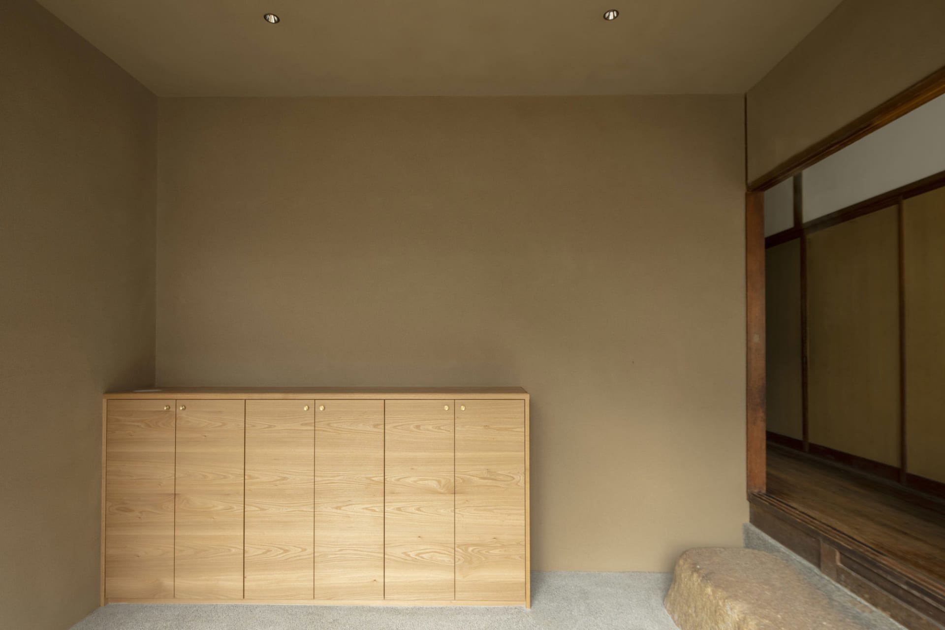 A wooden closet in a modern interior