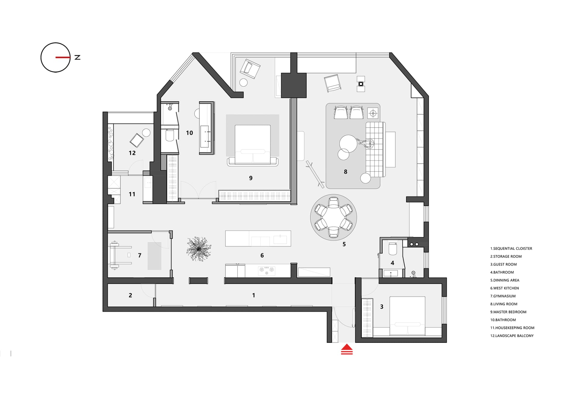 一張現代住宅平面圖的2D建築繪圖，顯示房間與整體配置。