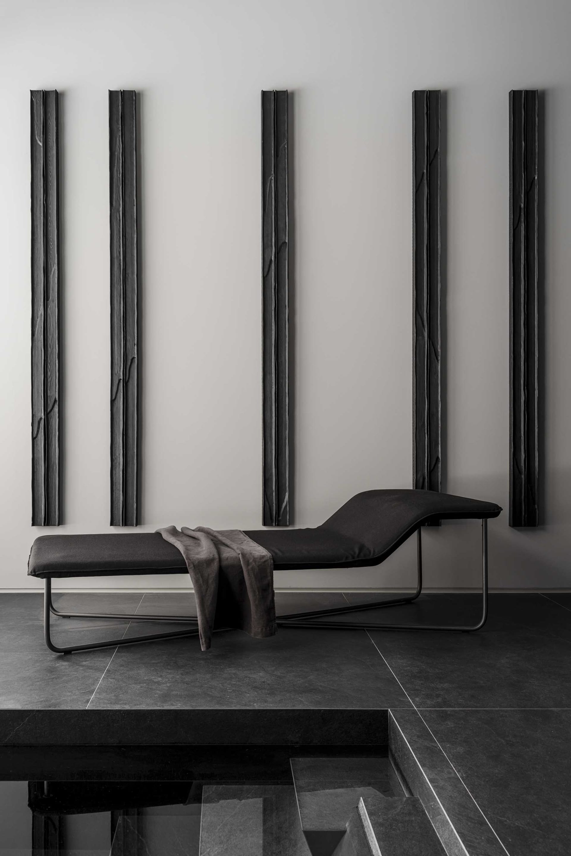 Industrial-style room featuring metal and wood elements.