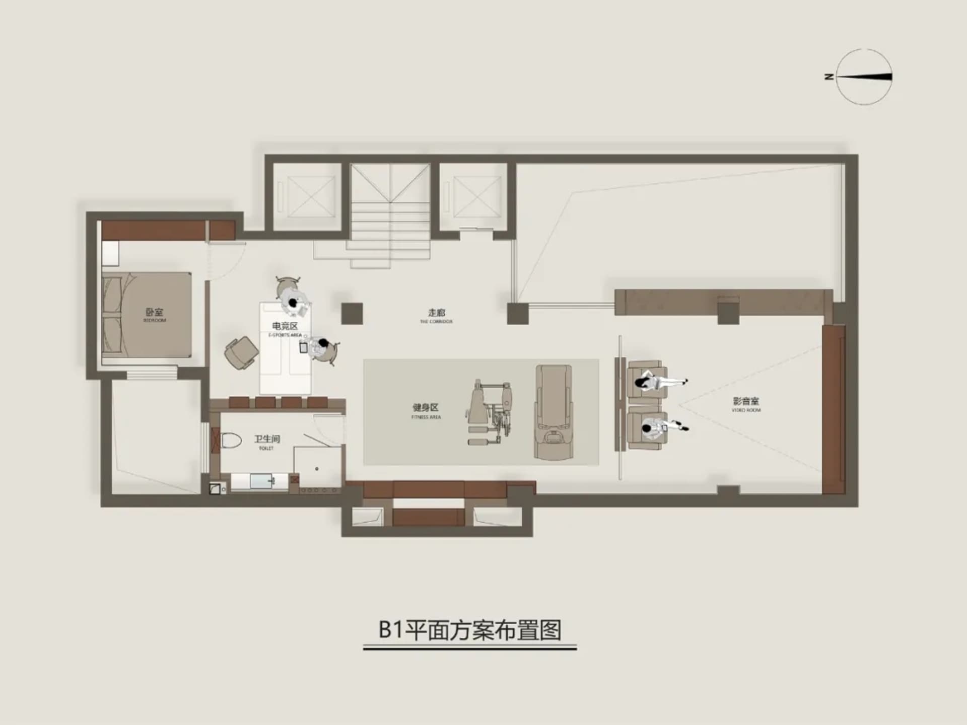 Modern-designed office space layout showing different rooms and areas.