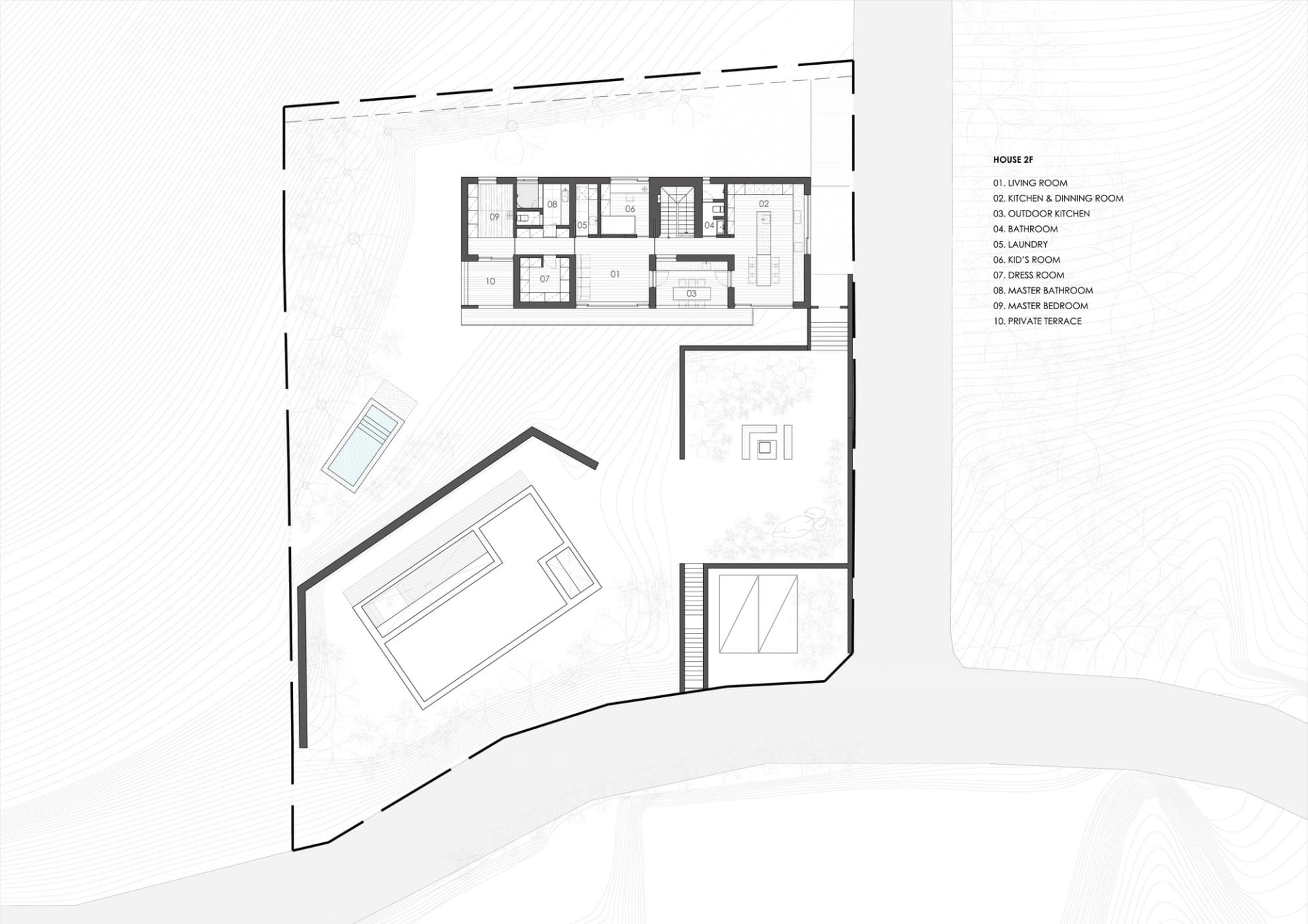 A detailed floor plan of a modern residential layout on a sheet of paper.