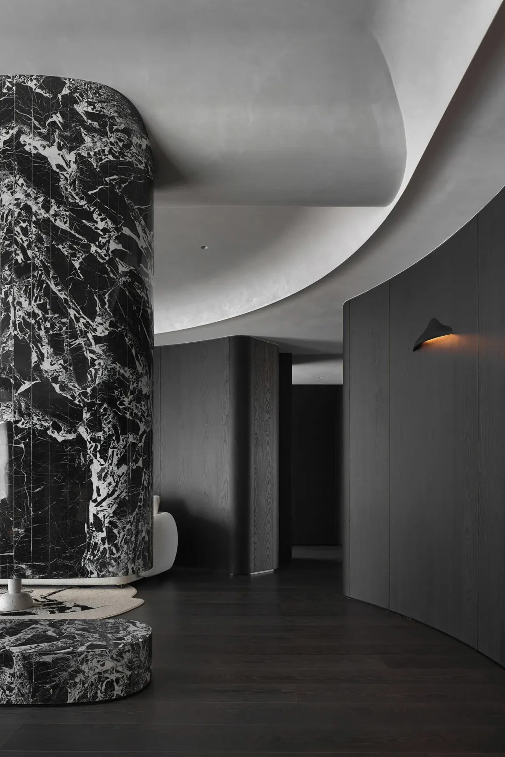 Modern interior design featuring marble and concrete materials