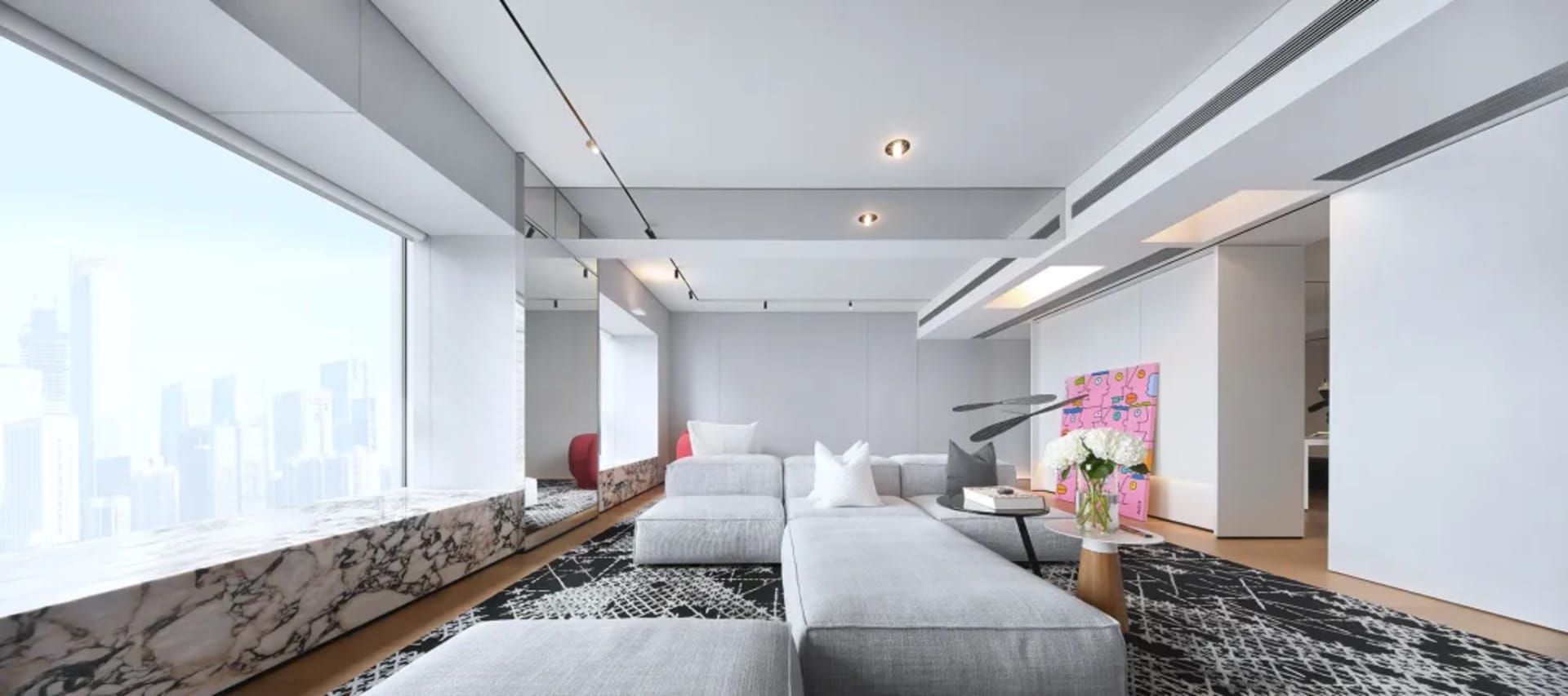 Modern living room with luxurious marble feature
