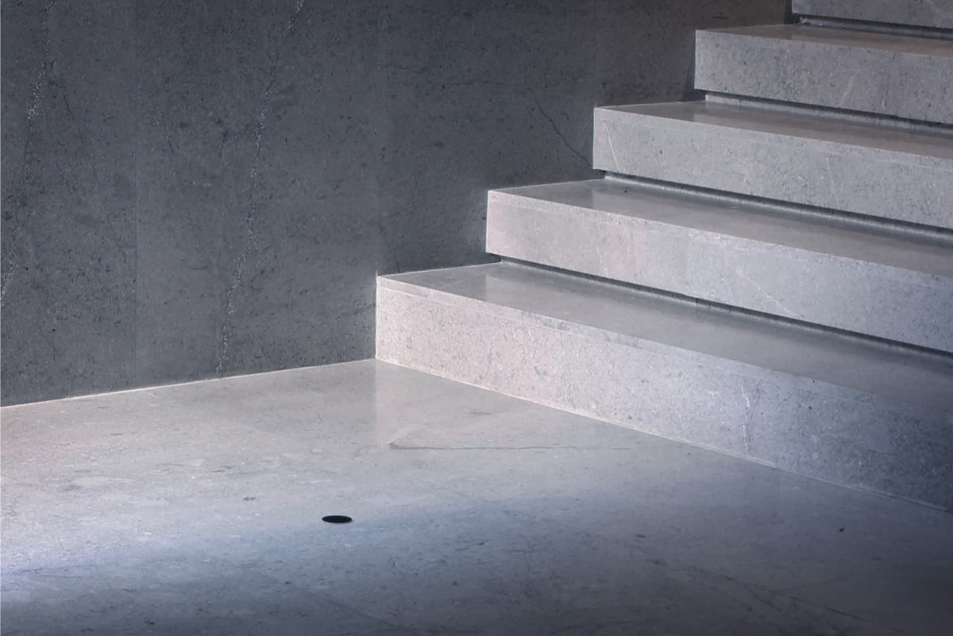 Stairs constructed from concrete material in an interior setting
