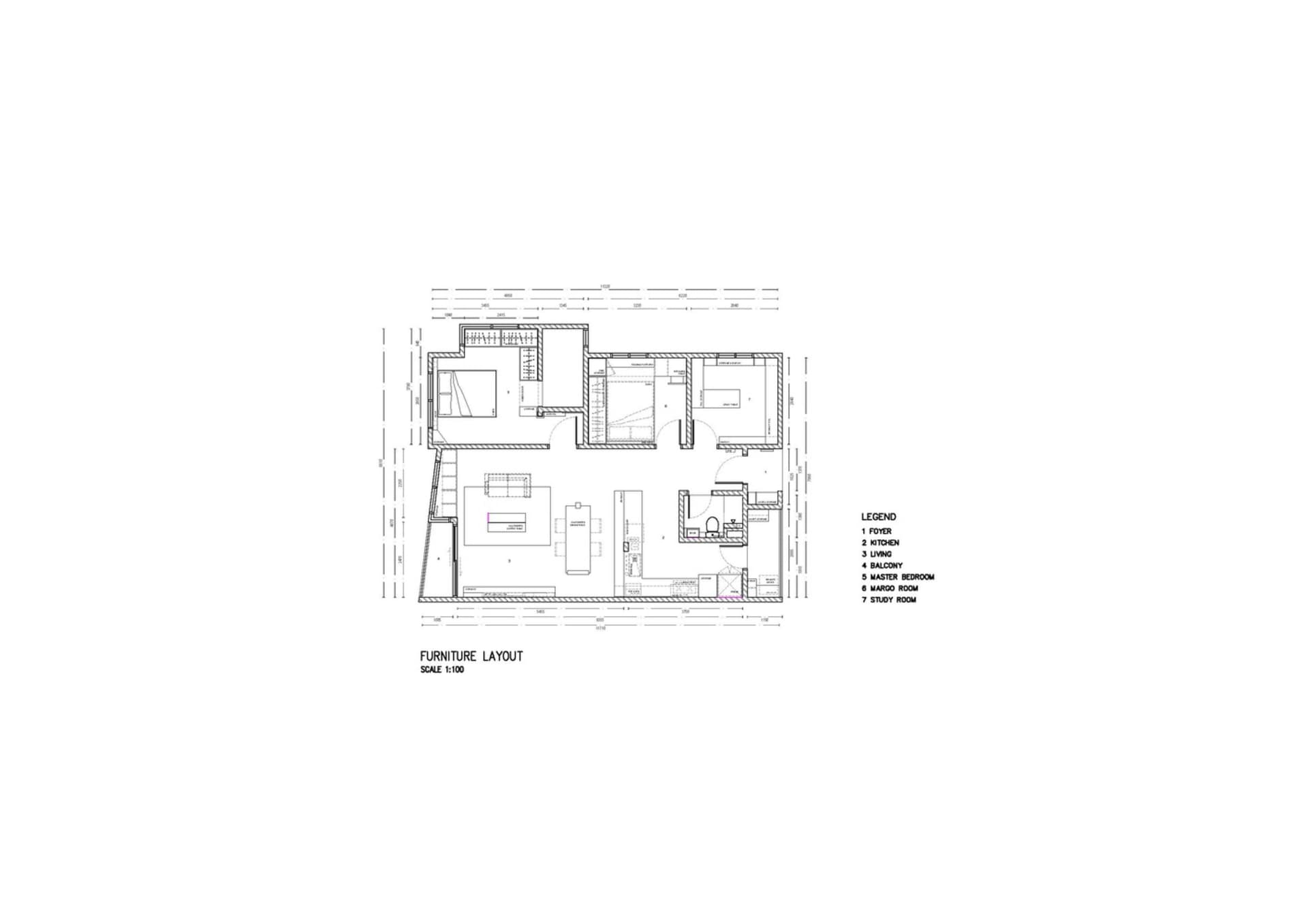 住宅室內平面圖，展示房間配置與家具擺設。