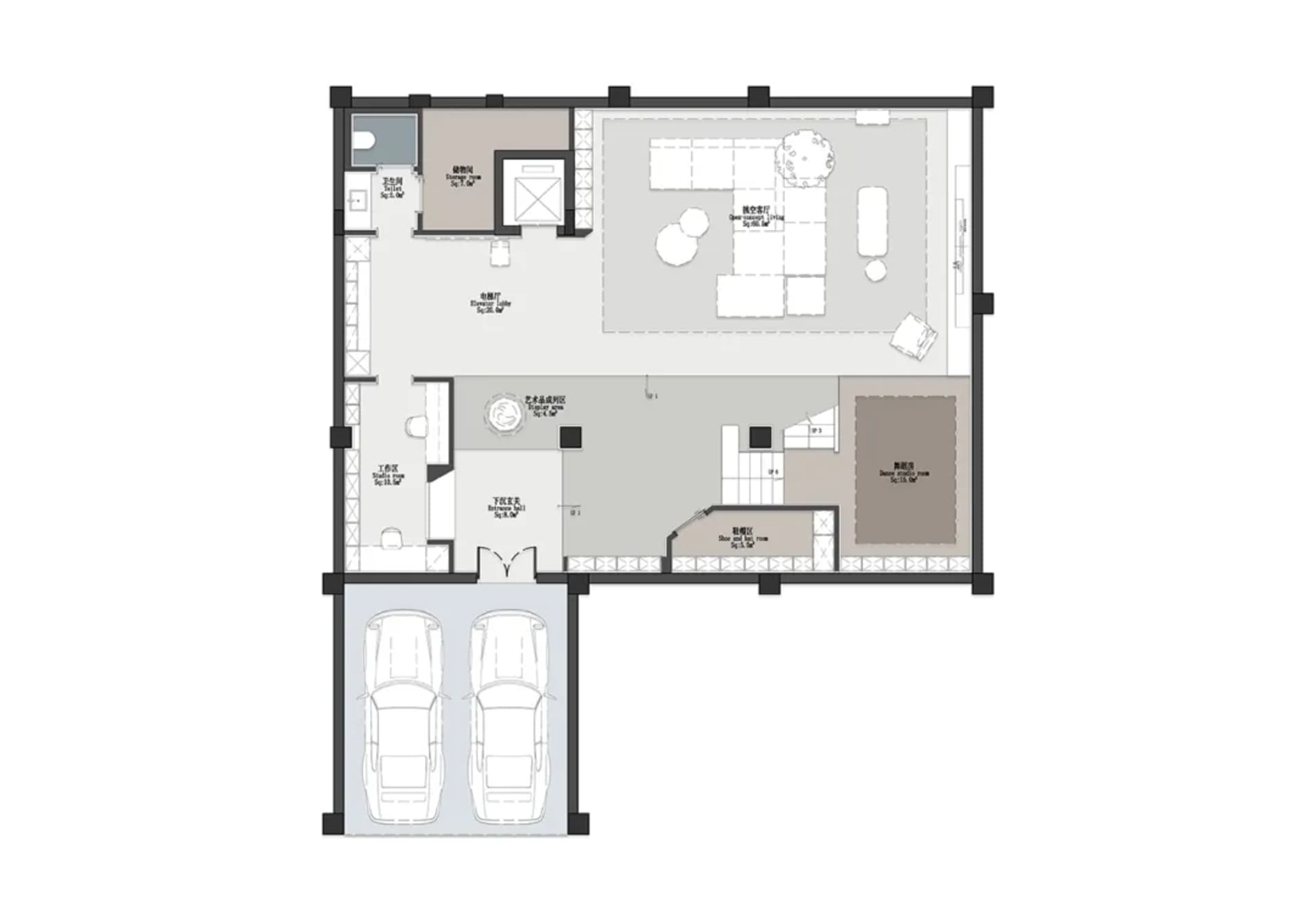 現代住宅的2D建築平面圖