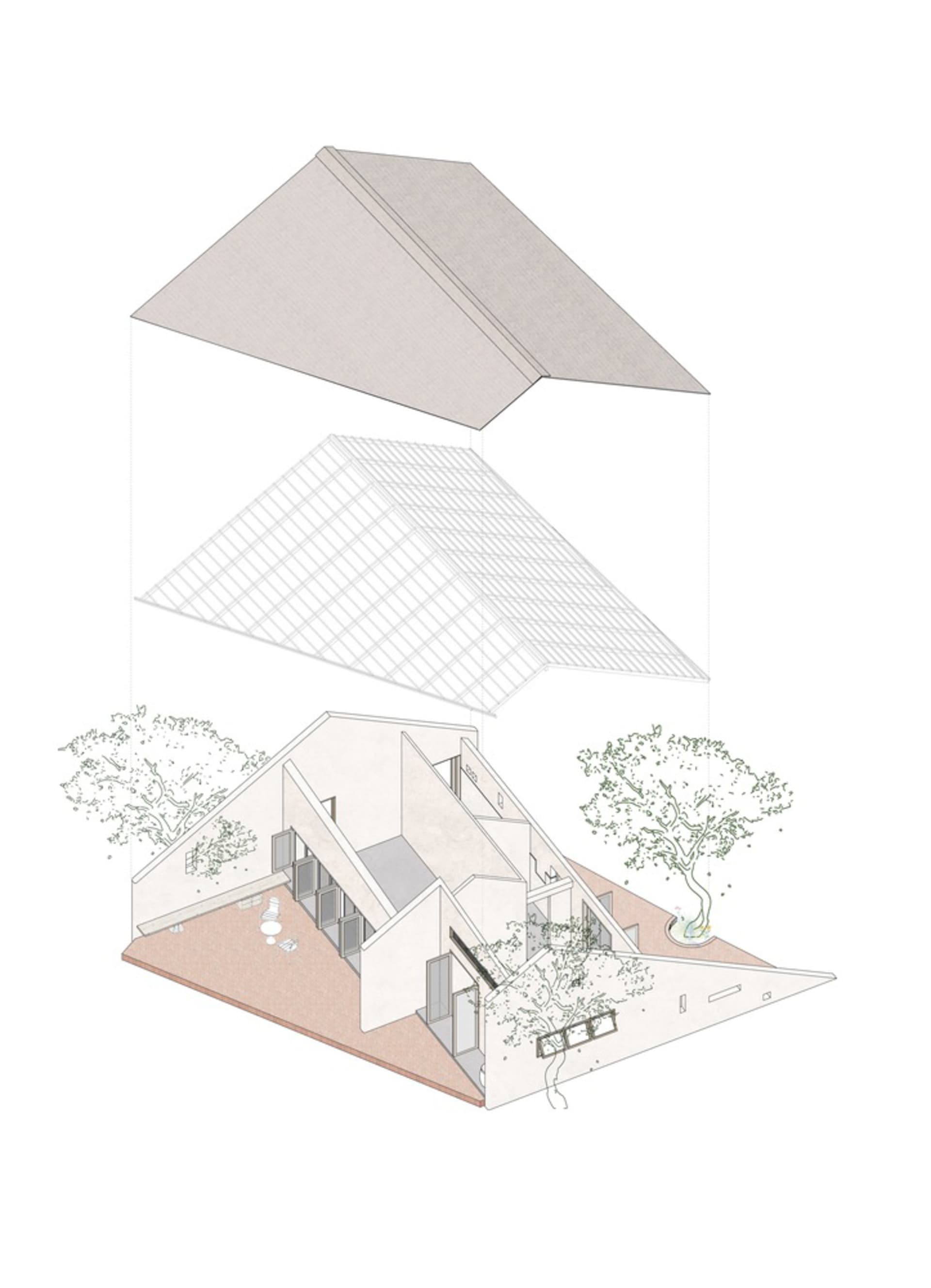An isometric perspective of a modern residential building