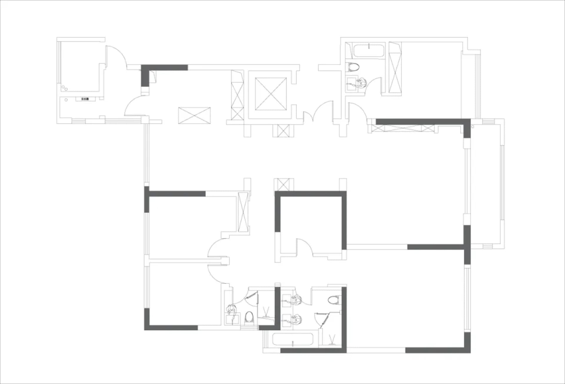 A technical drawing of a linear design layout within an interior space.