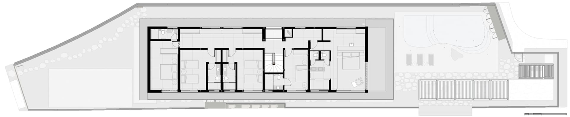 Floor plan of a minimalist residential area with concrete material.