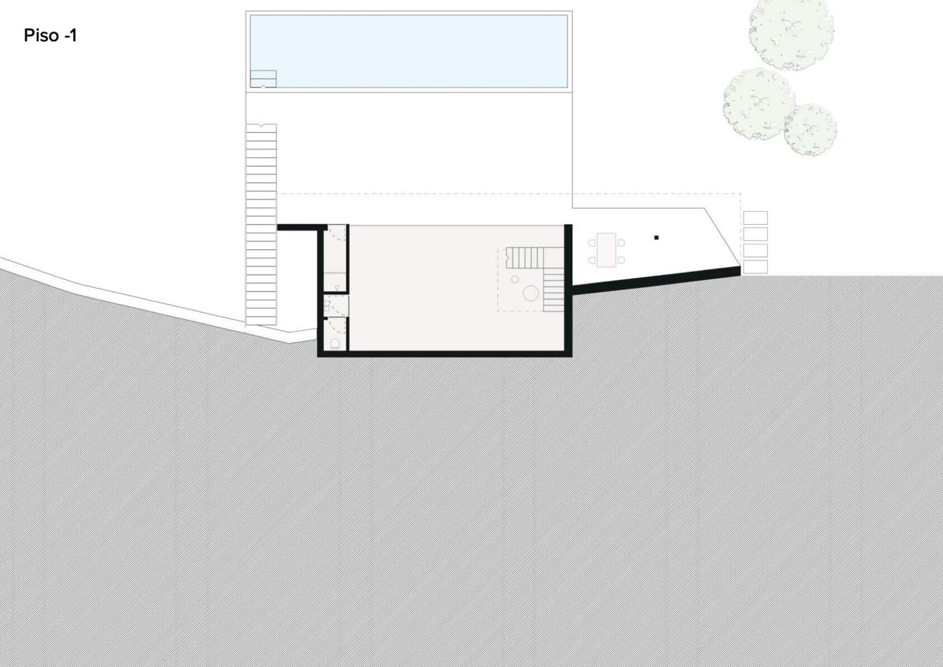 現代簡約住宅建築平面圖，採用混凝土材質與簡約設計