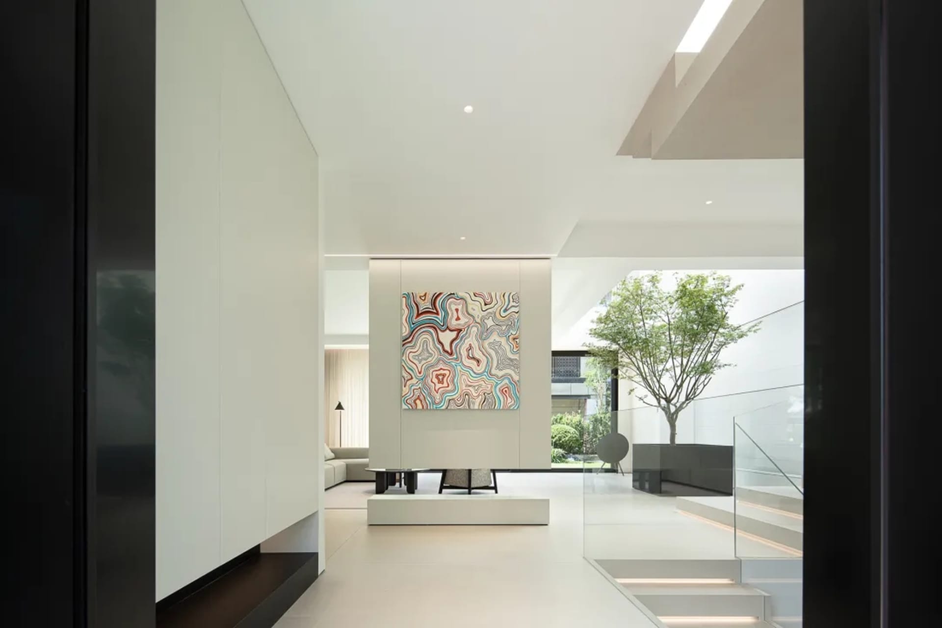 Modern Minimalist White Living Room with Glass Wal | Feel Design