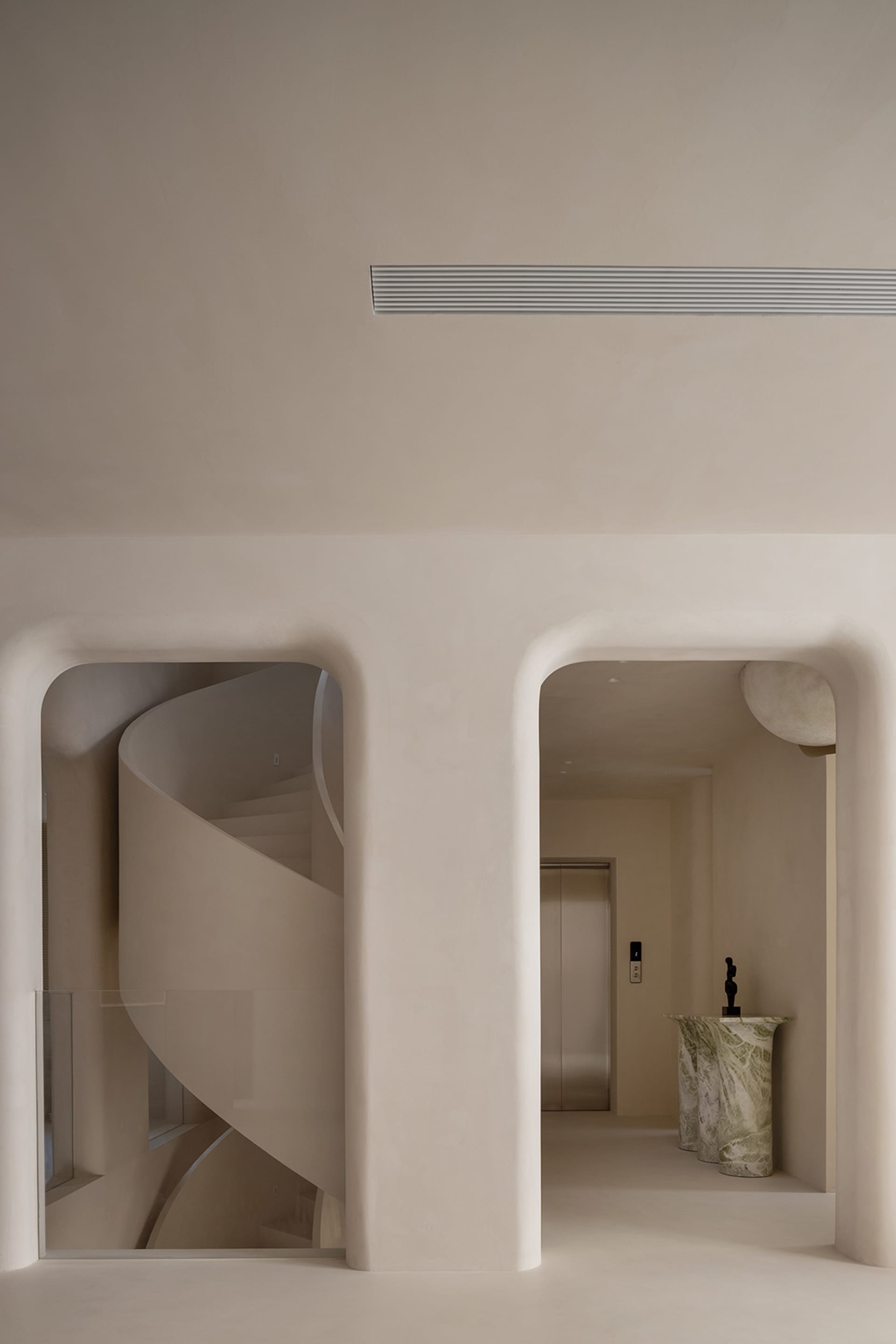 A modern interior design featuring concrete elements.