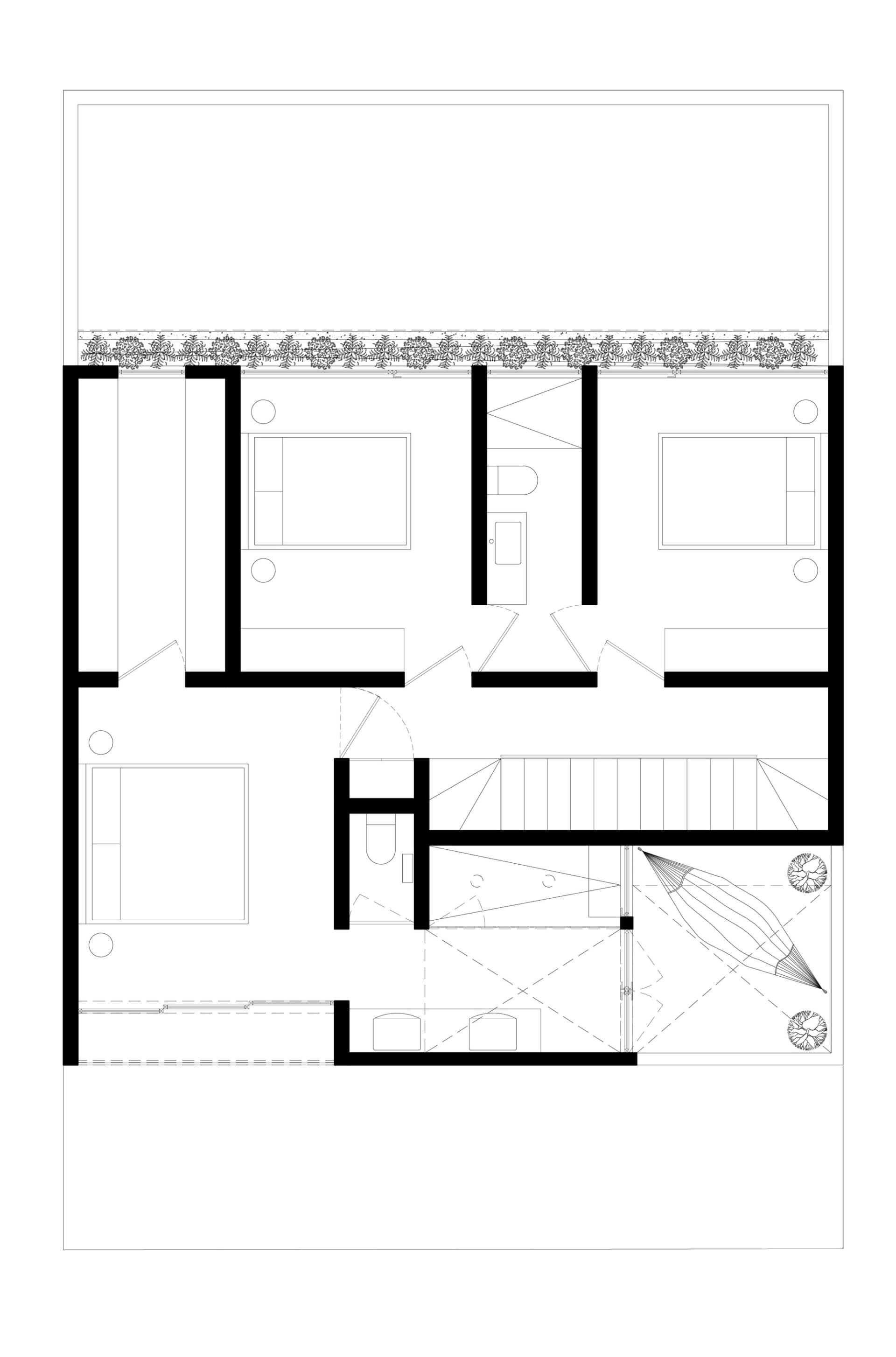 A detailed architectural drawing of a modern residential floor plan.