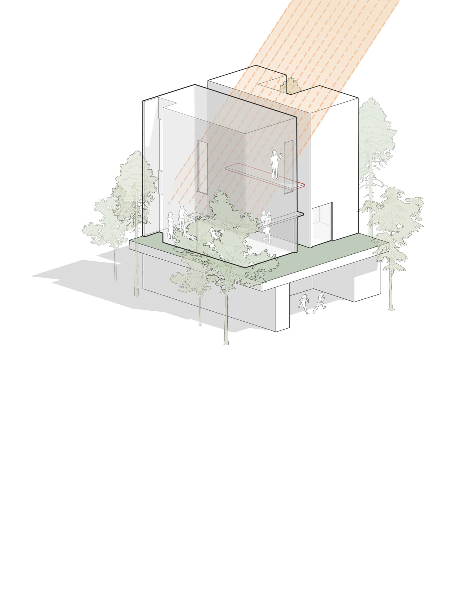 A modern residential building with a glass exterior.