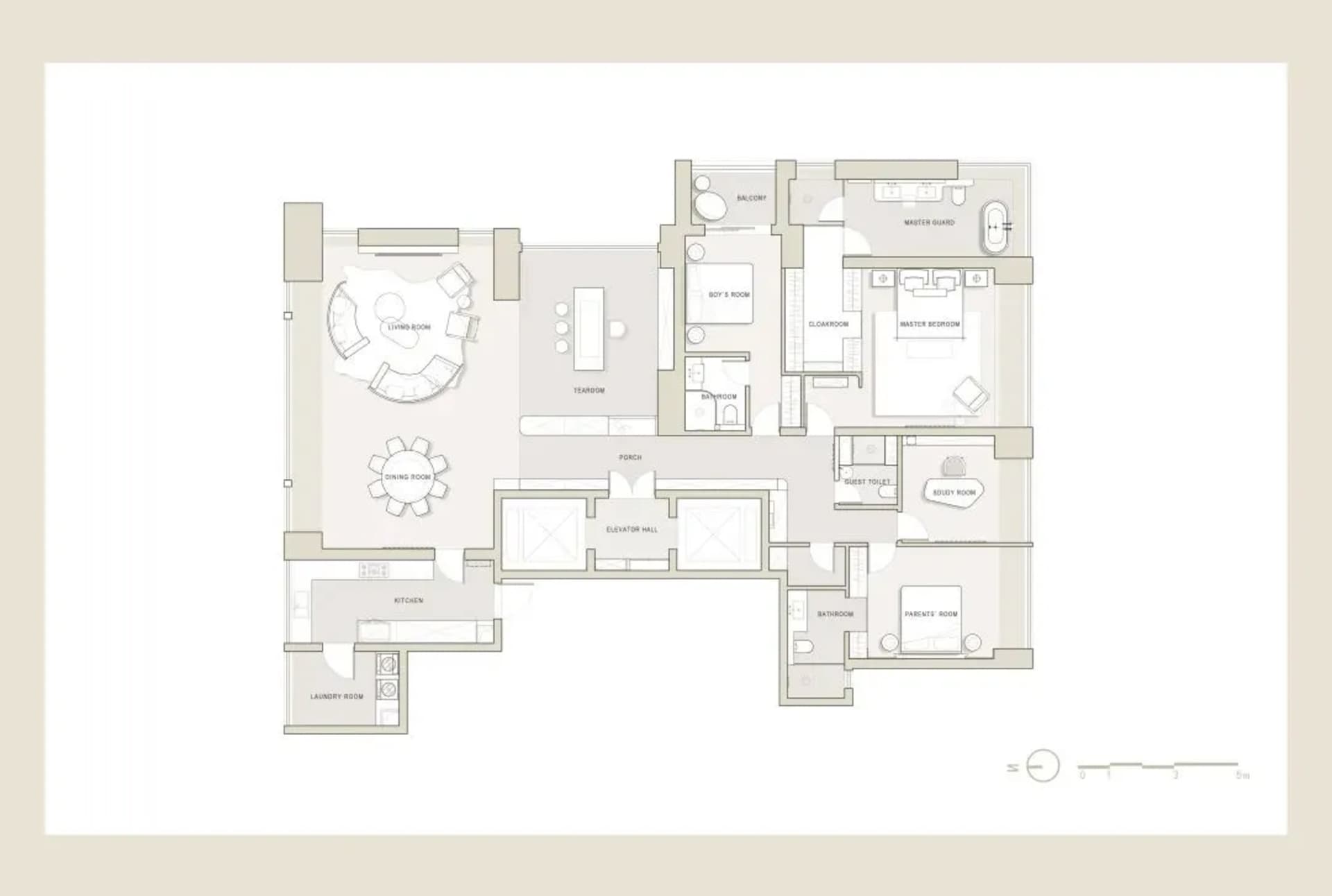 Floor plan of a modern residential apartment layout
