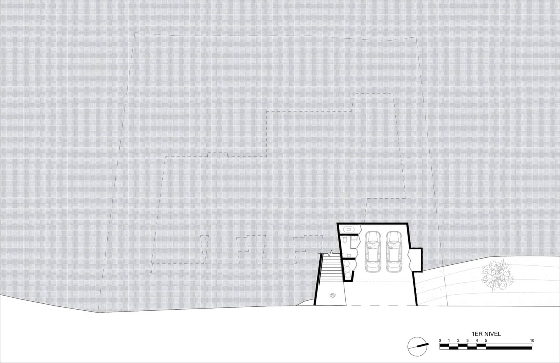 Black and white architectural floor plan showing a first-level design.
