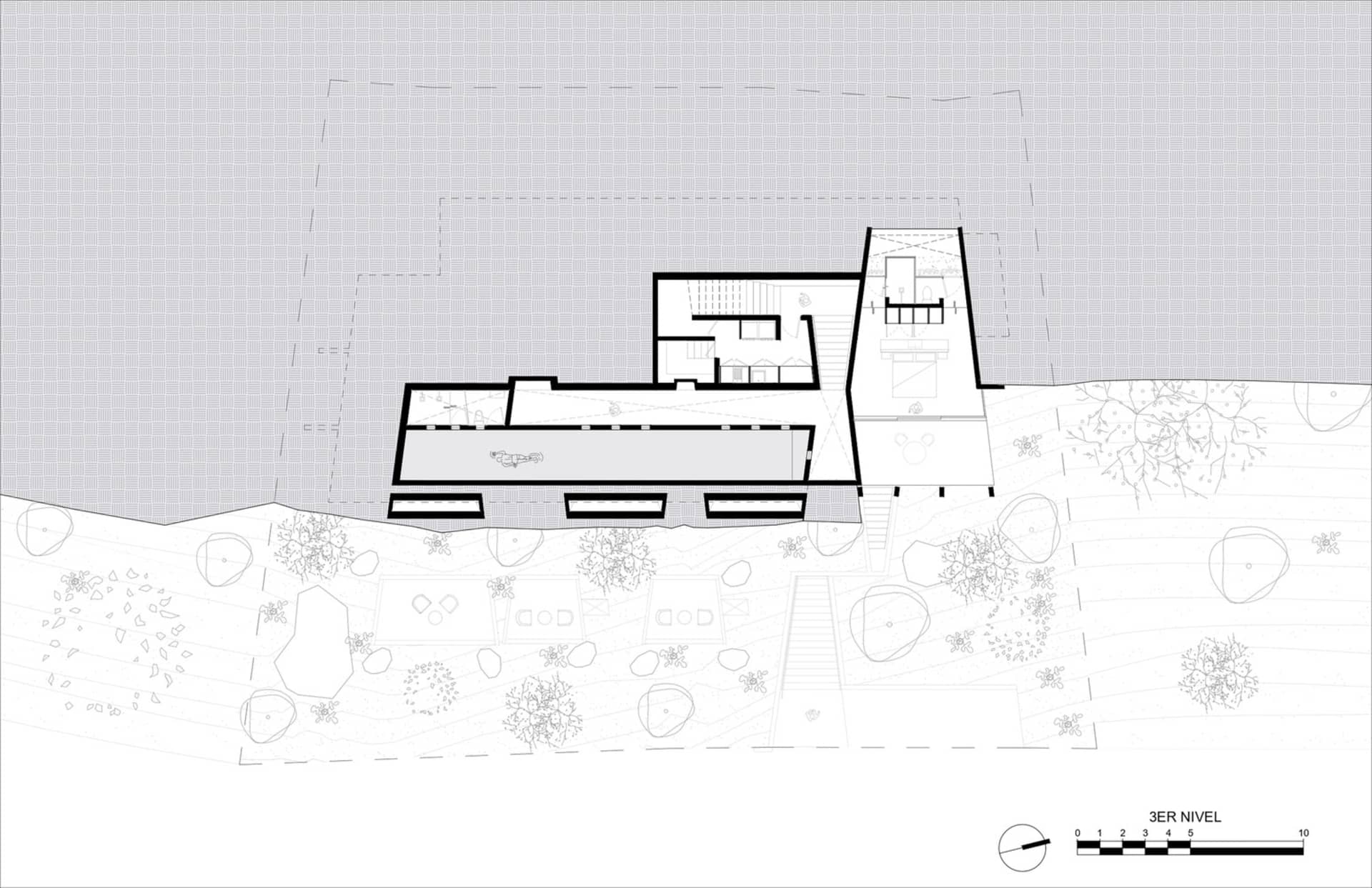 A modern floor plan of a residential building.