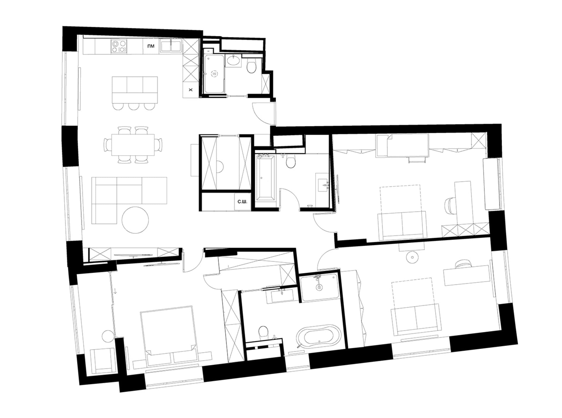 現代公寓格局的2D建築圖