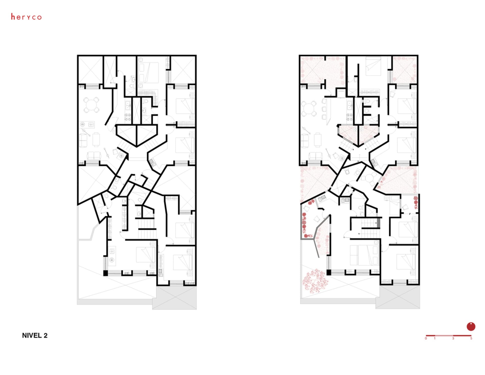White architectural floor plan of a modern residential building