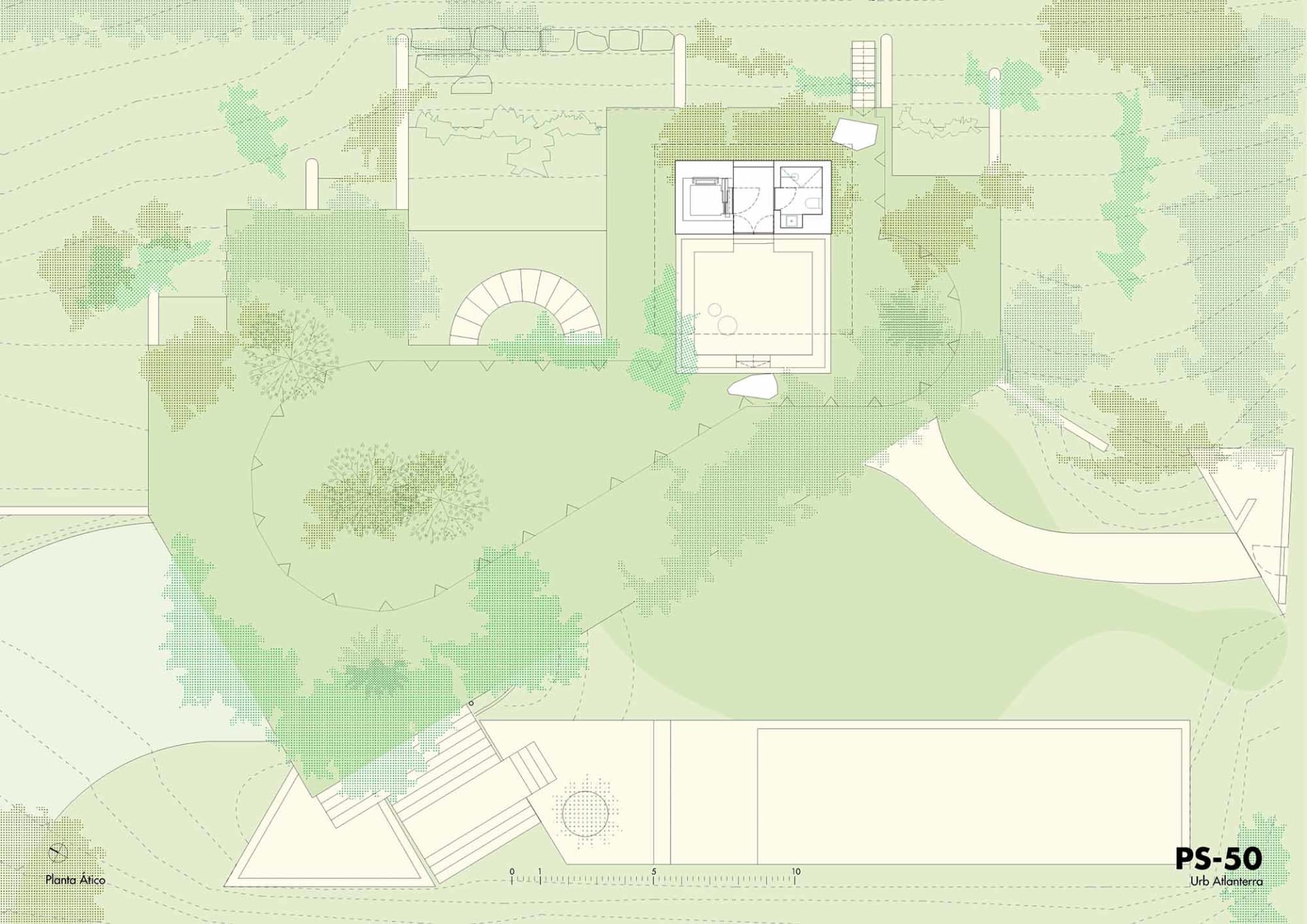 Architectural floor plan of a residential garden, showing layout and design details.