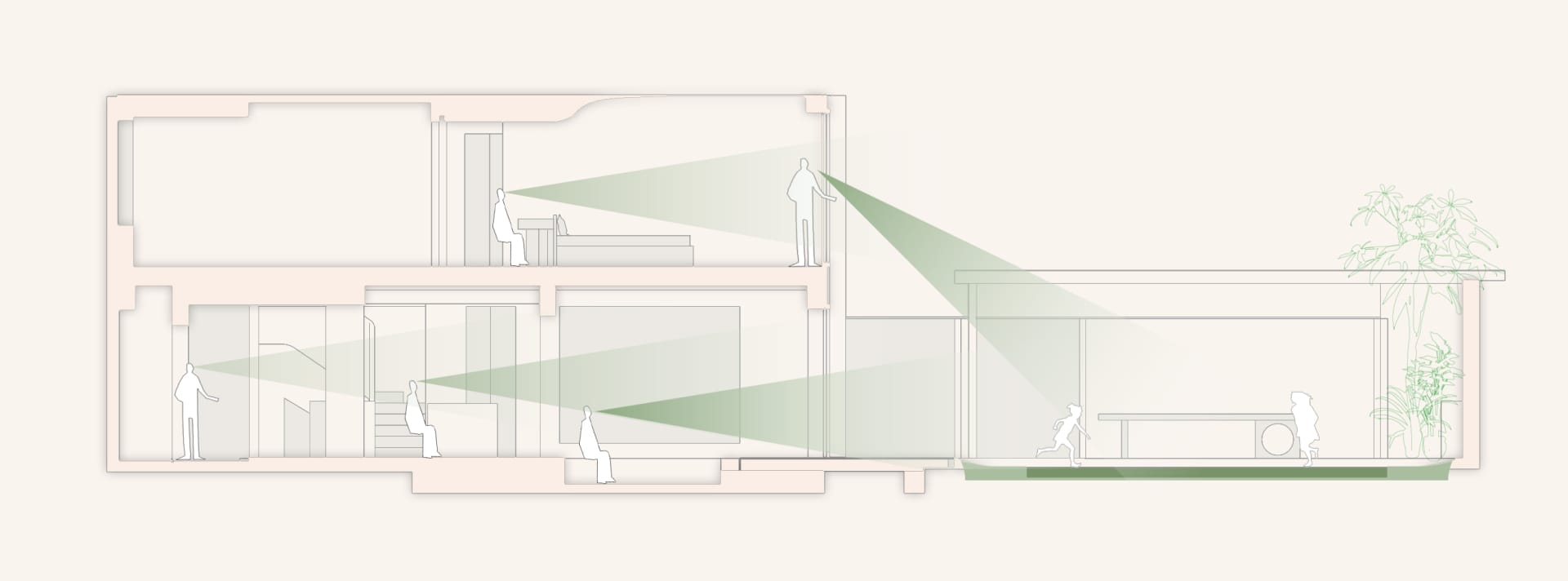A contemporary residential section with glass and concrete elements, showcasing modern design.