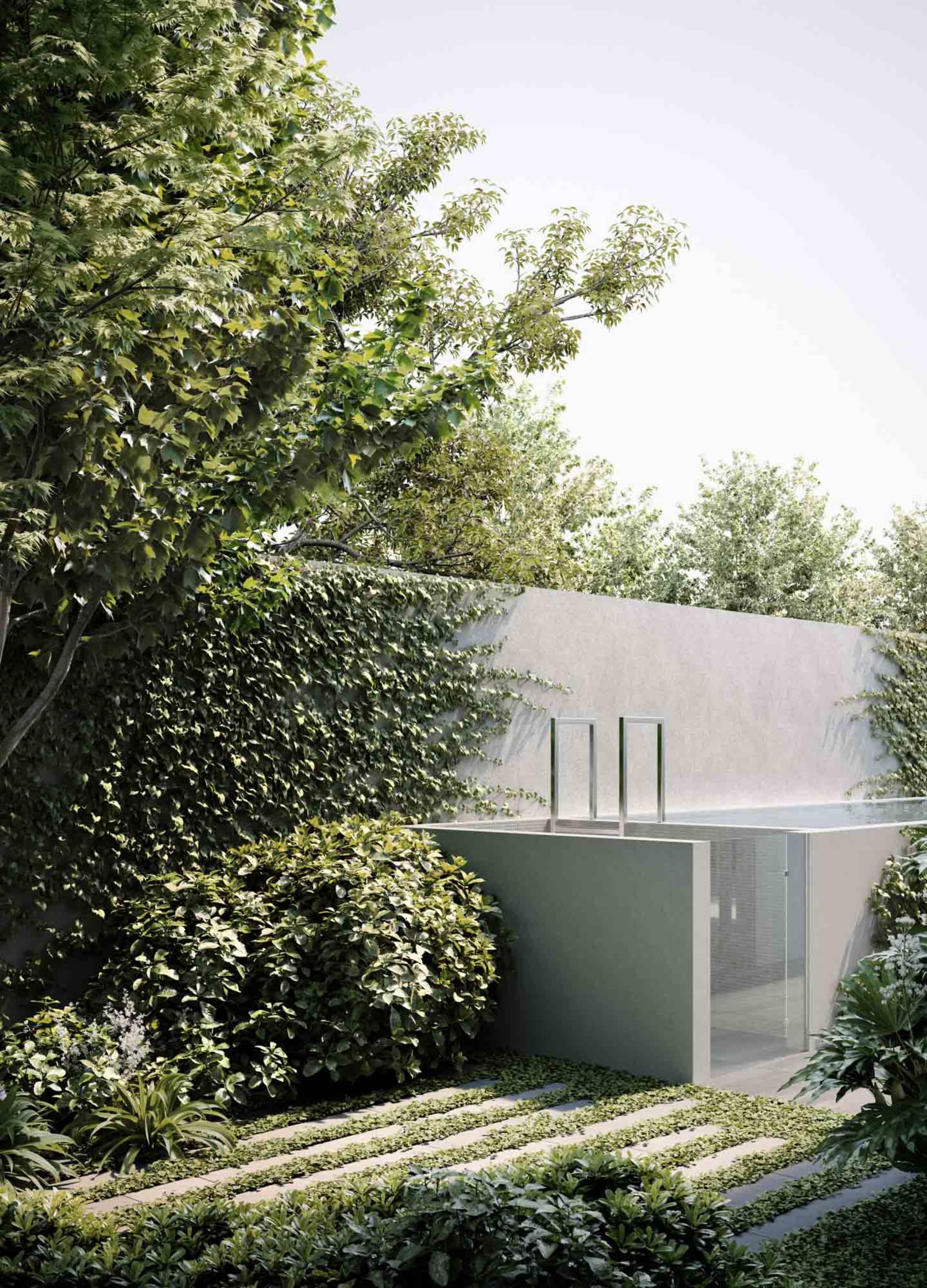 Modern artistic concrete facade of a building with a minimalist design