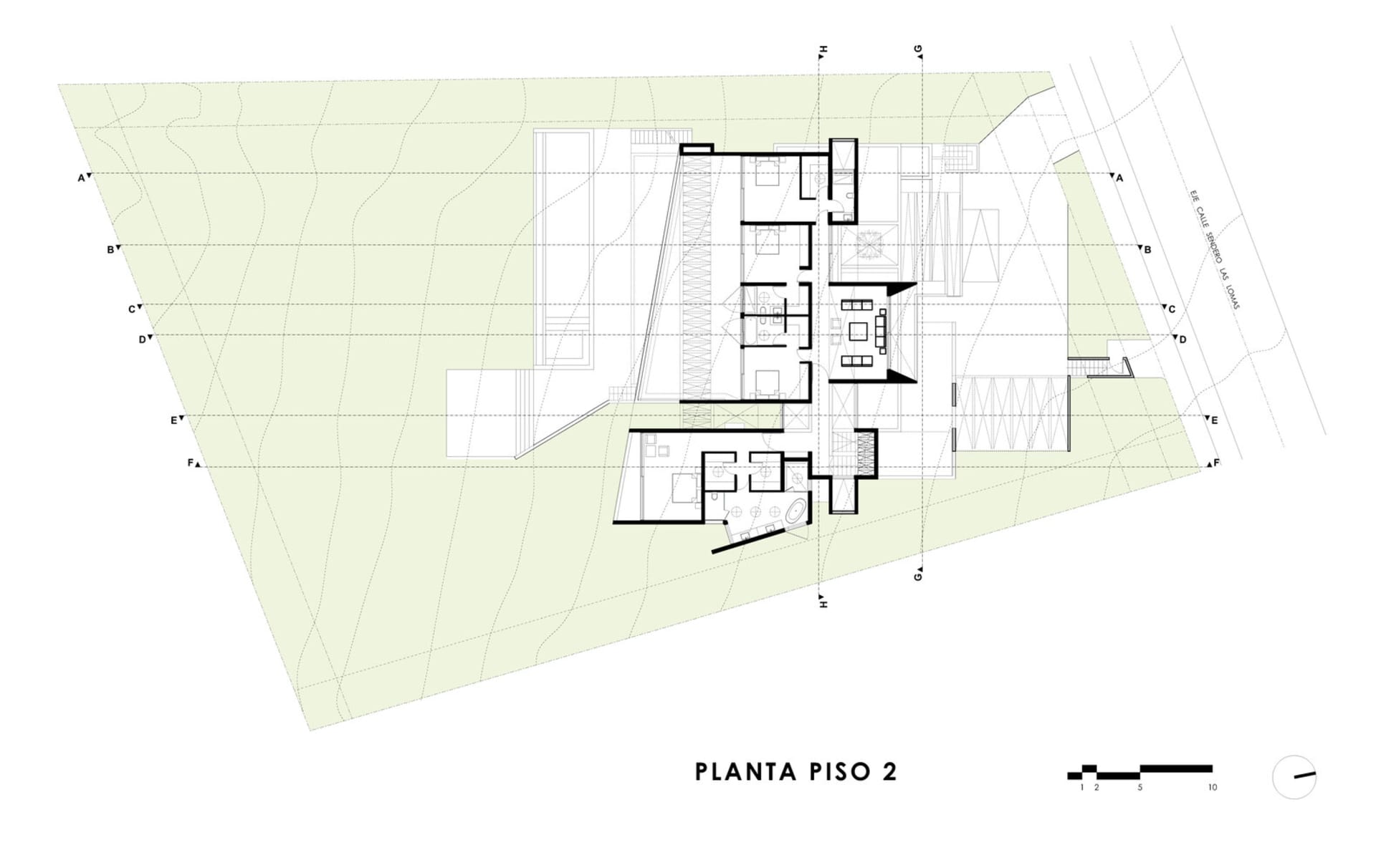Modern residential floor plan featuring concrete, glass, and metal materials.