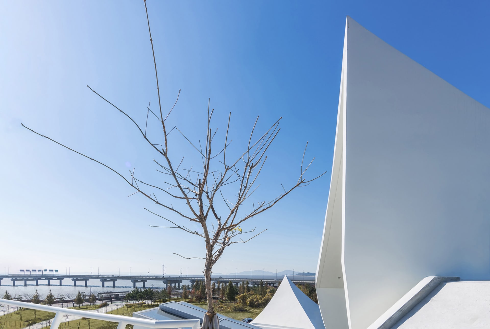 Modern architecture featuring metallic and glass materials.