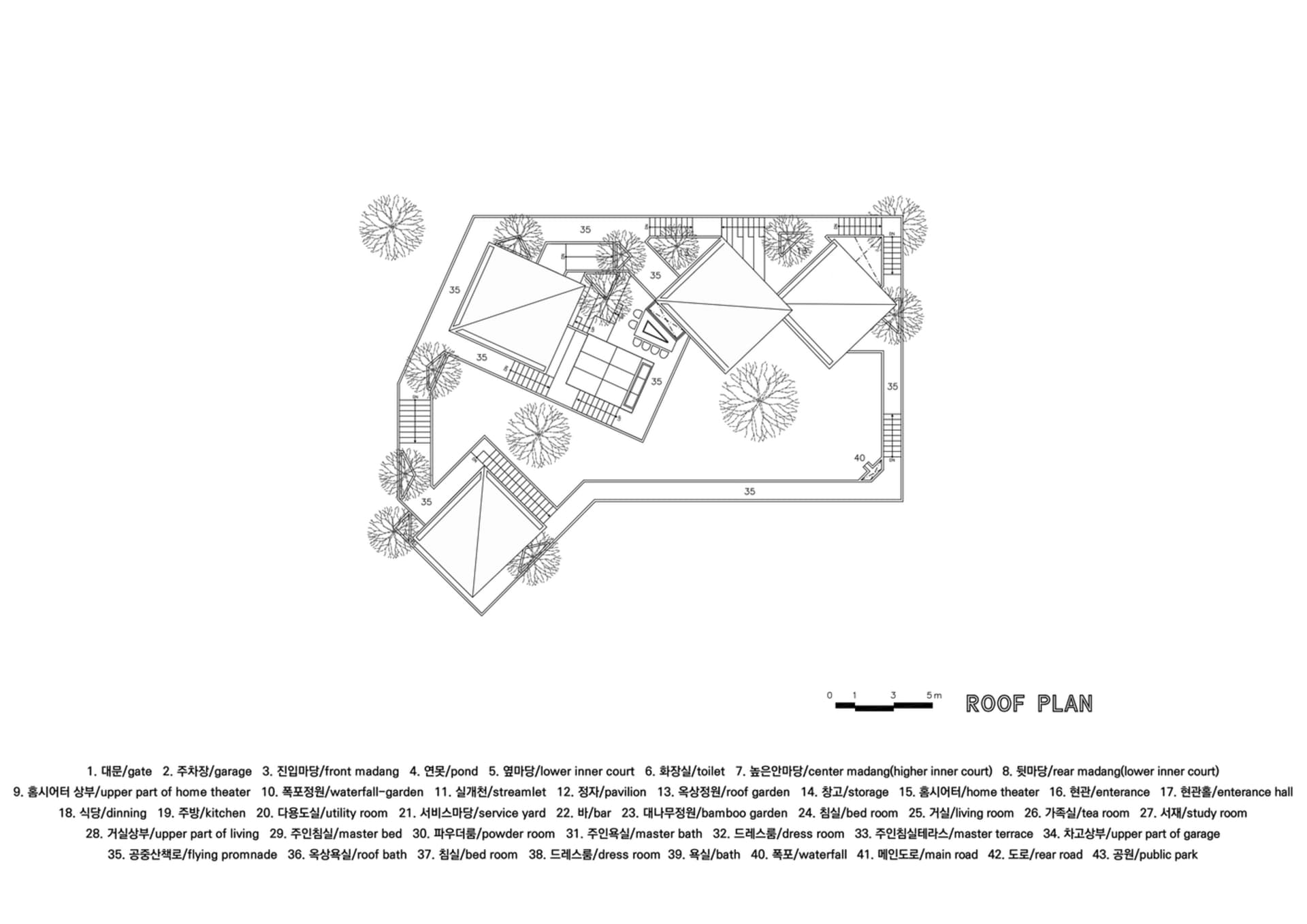 一張詳細的建築平面圖,展示現代住宅建築的頂層。
