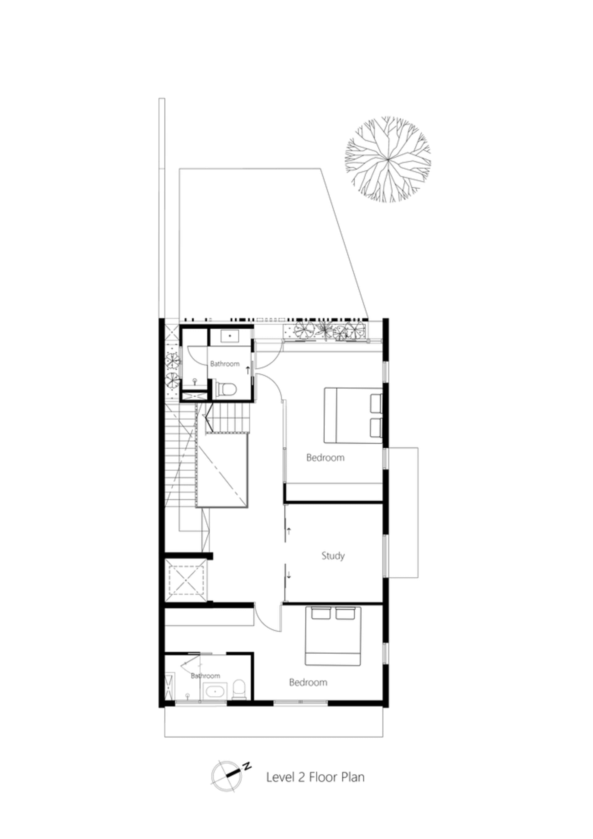 一張詳細的2D建築圖，展示住宅平面配置與功能分區。