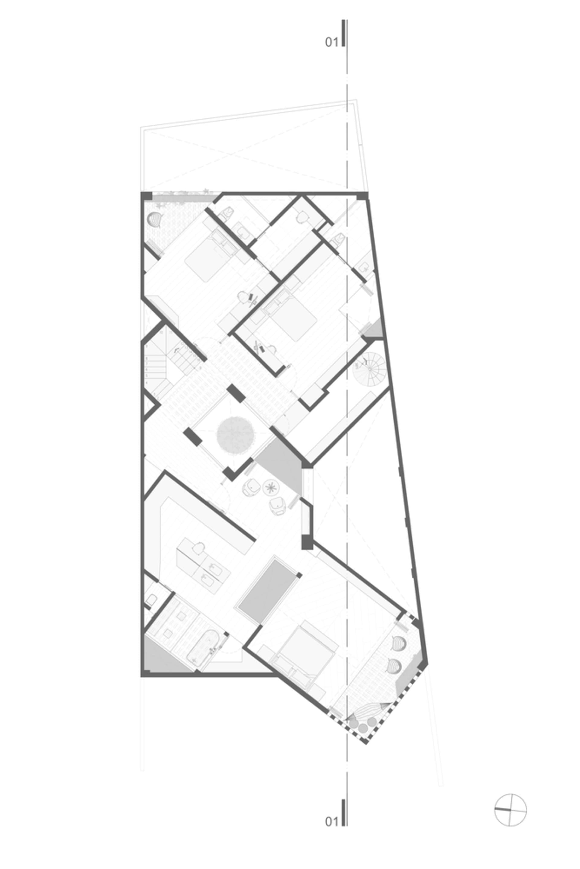 A detailed architectural layout of a traditional floor plan depicted on paper.