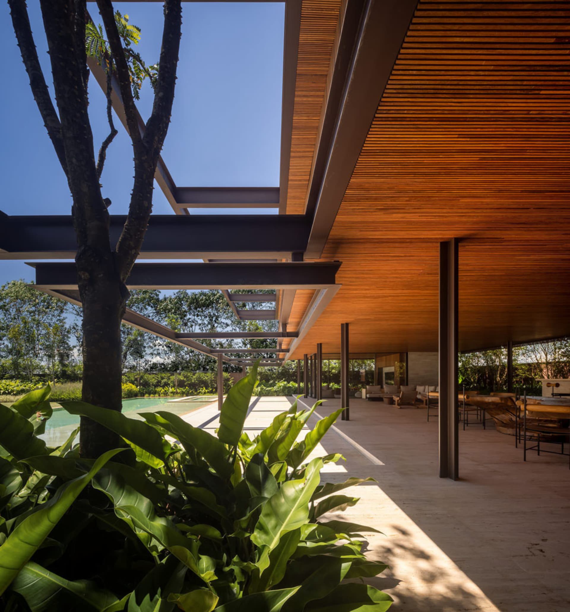 Modern residential patio with concrete and wood features