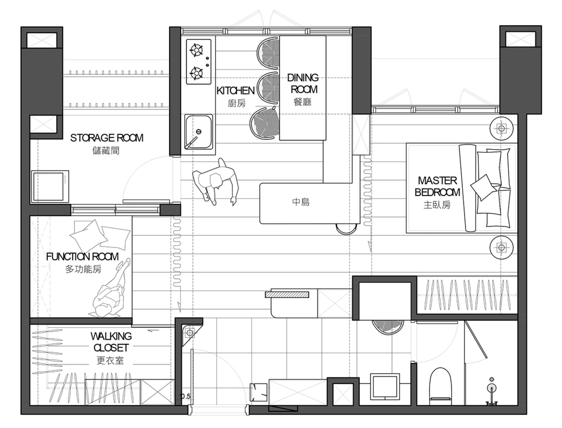 Floor plan of a modern apartment layout