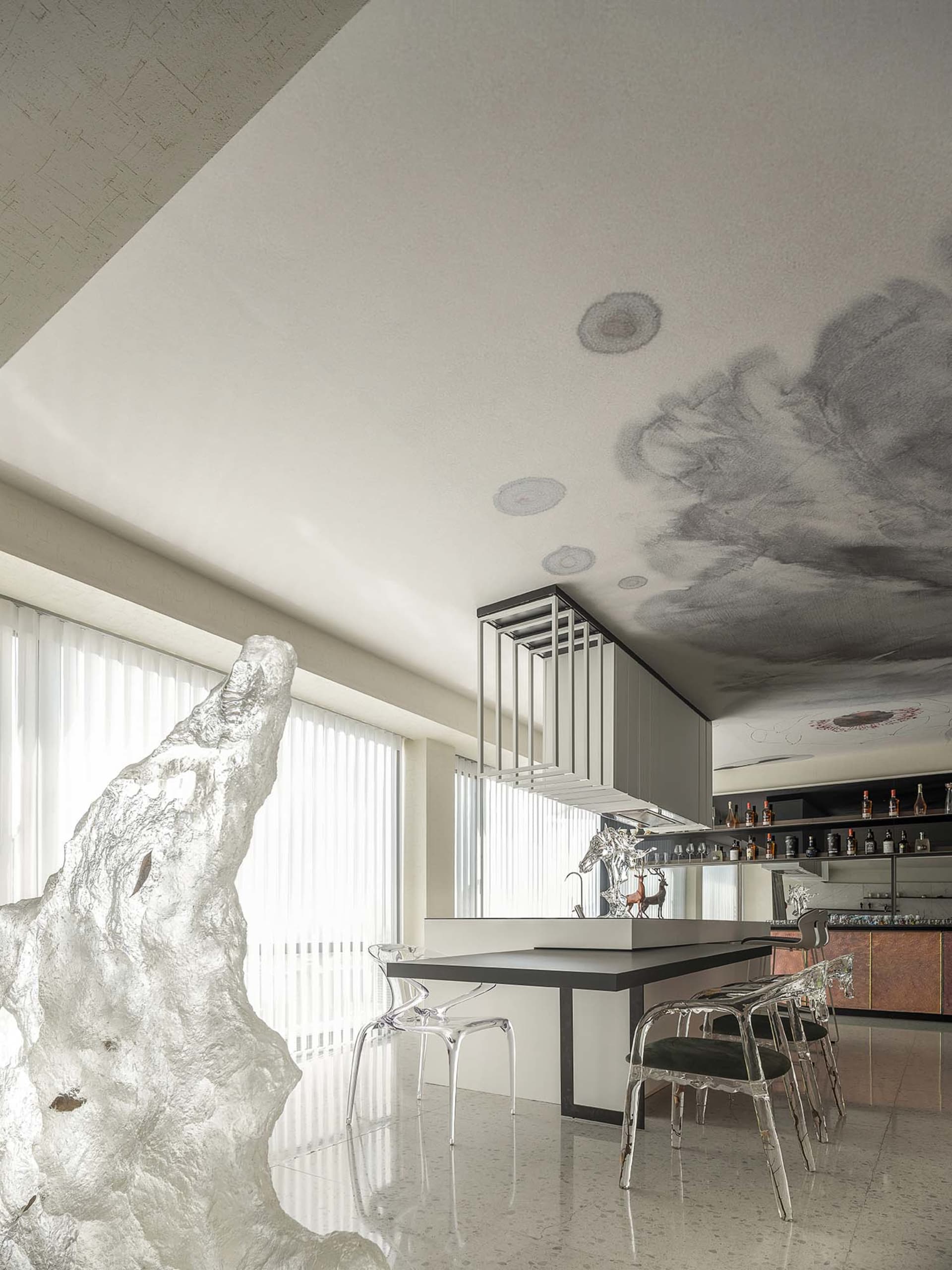 Modern interior design featuring transparent glass elements
