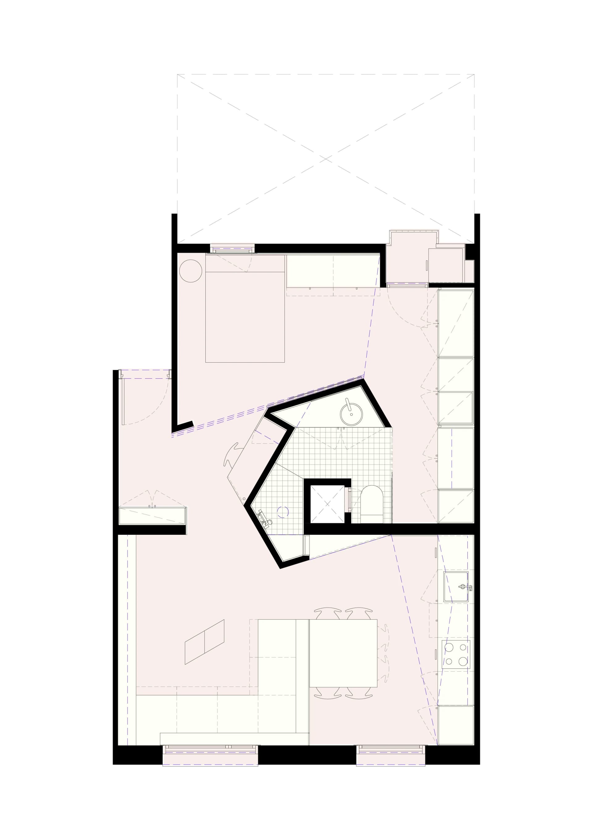 Floor plan of a minimalist living space with a modern design.