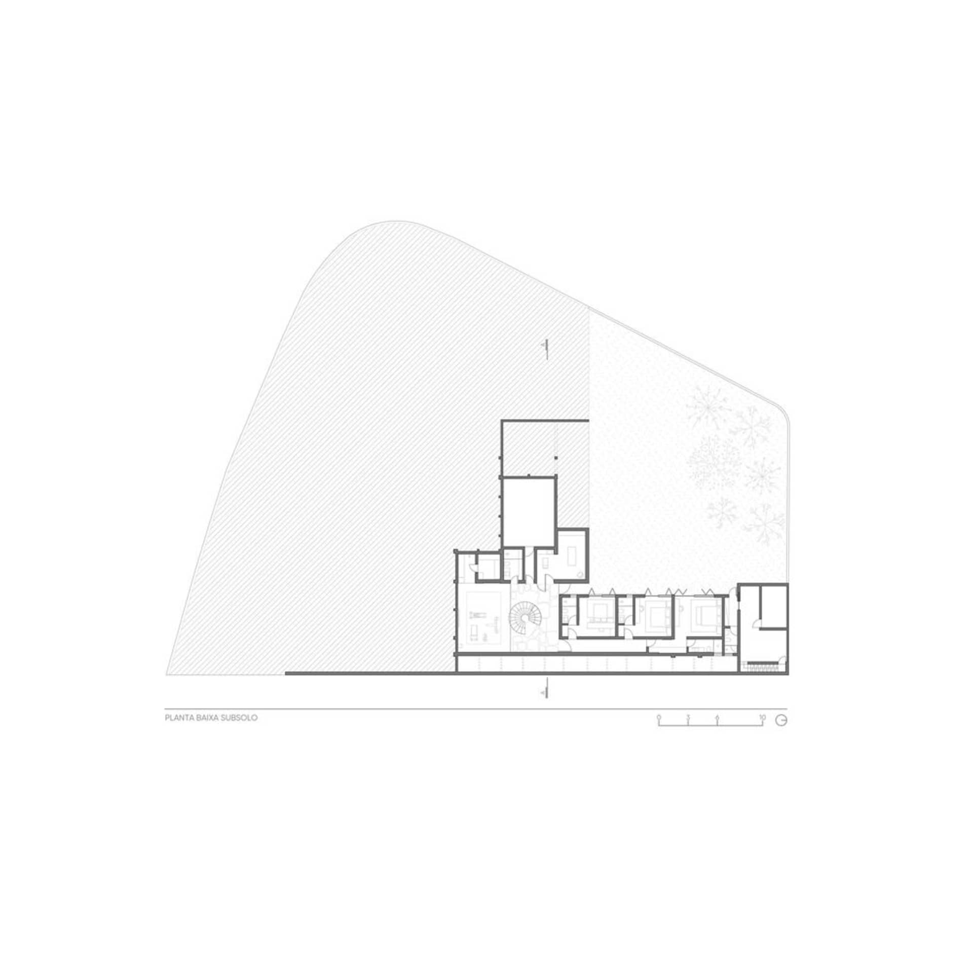 Modern floor plan drawing in black and white